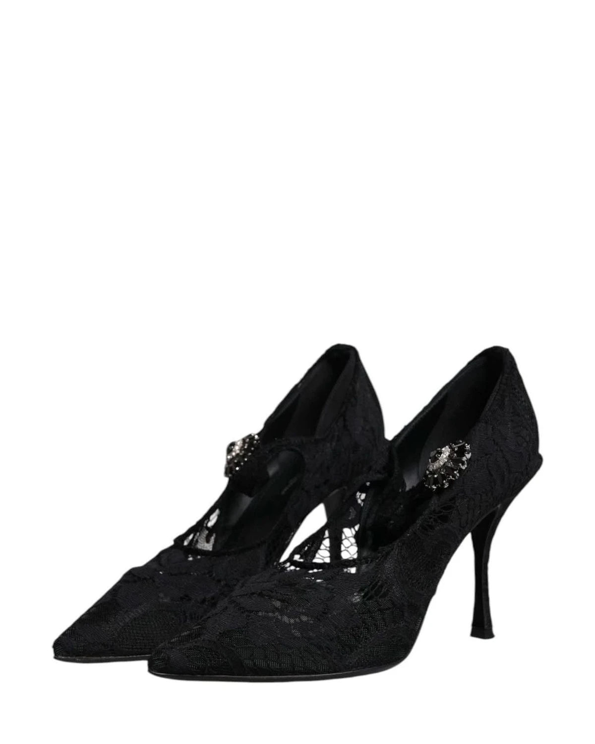 Dolce & Gabbana Black Lace Crystals Mary Jane Pumps Shoes Heels