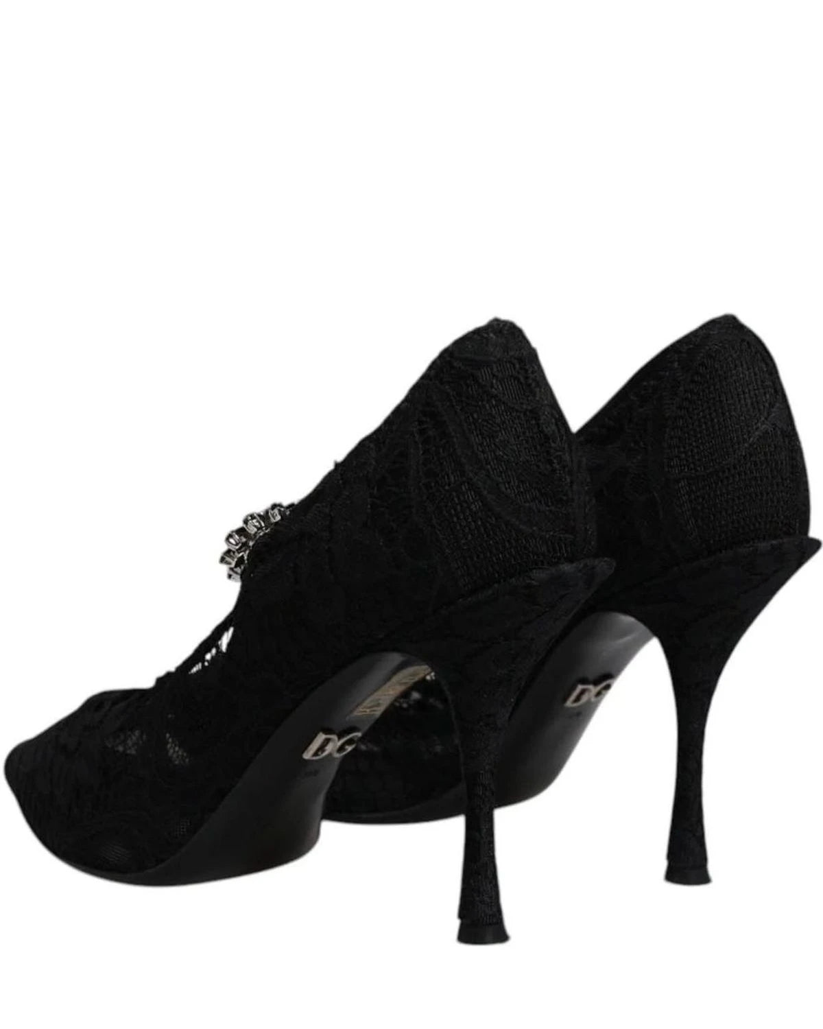 Dolce & Gabbana Black Lace Crystals Mary Jane Pumps Shoes Heels