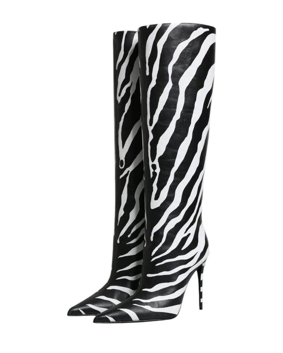 Dolce & Gabbana Black Zebra Heels High Boots Shoes Boots