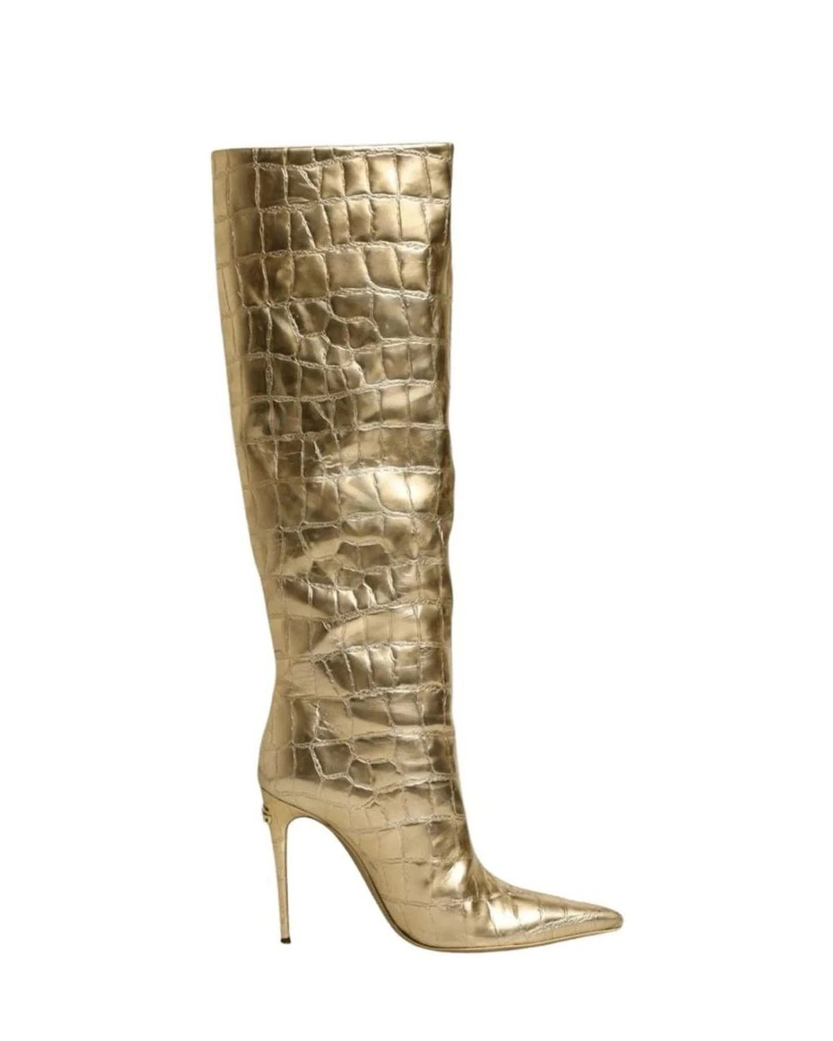 Dolce & Gabbana Gold Leather Stiletto Heels High Boots Shoes Boots