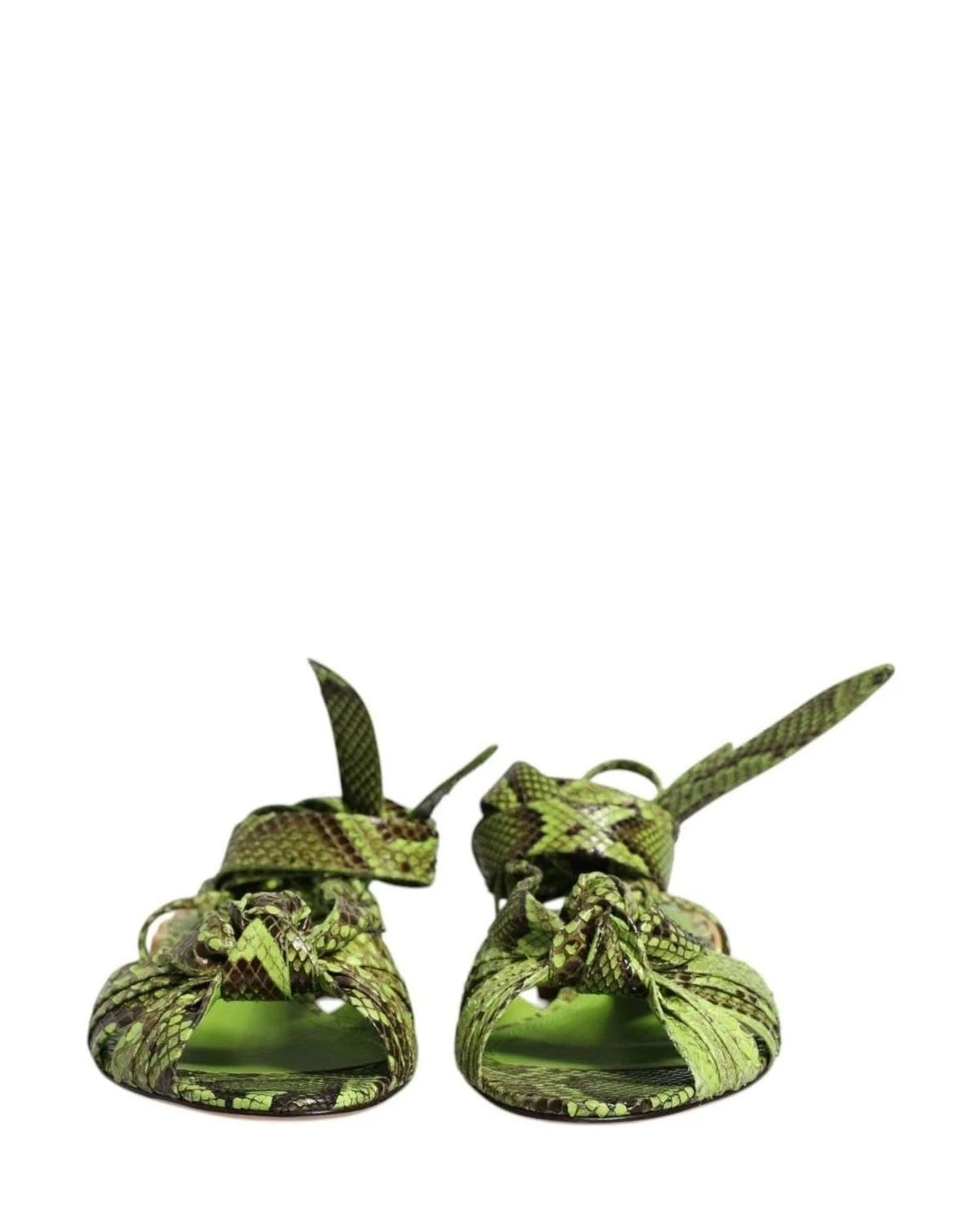 Dolce & Gabbana Green Animal Print Ankle Wrap Sandals Shoes Sandals