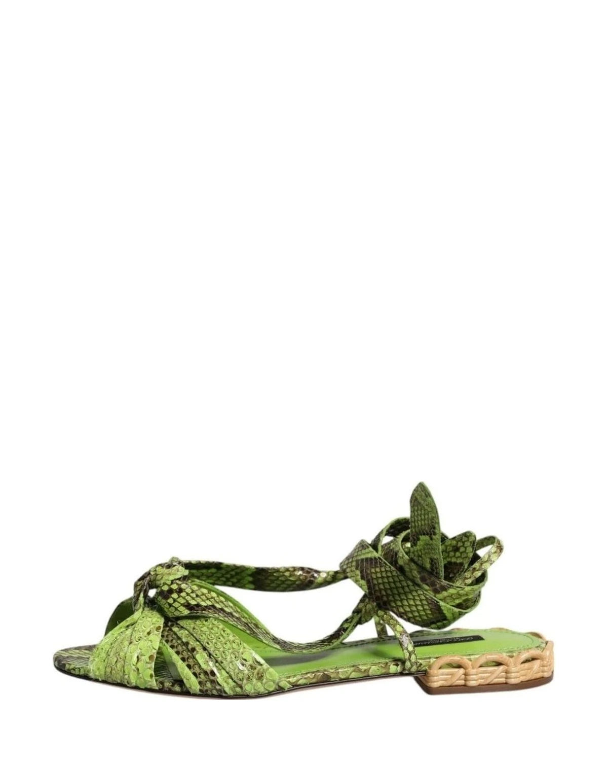 Dolce & Gabbana Green Animal Print Ankle Wrap Sandals Shoes Sandals