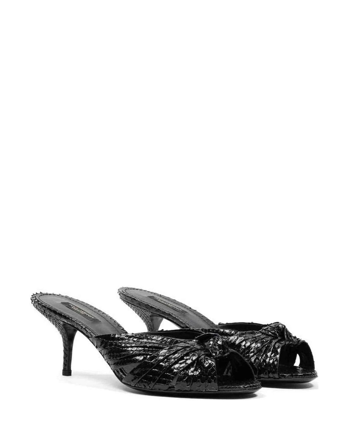 Dolce & Gabbana Leather Di Pitone Black Sandal Heels