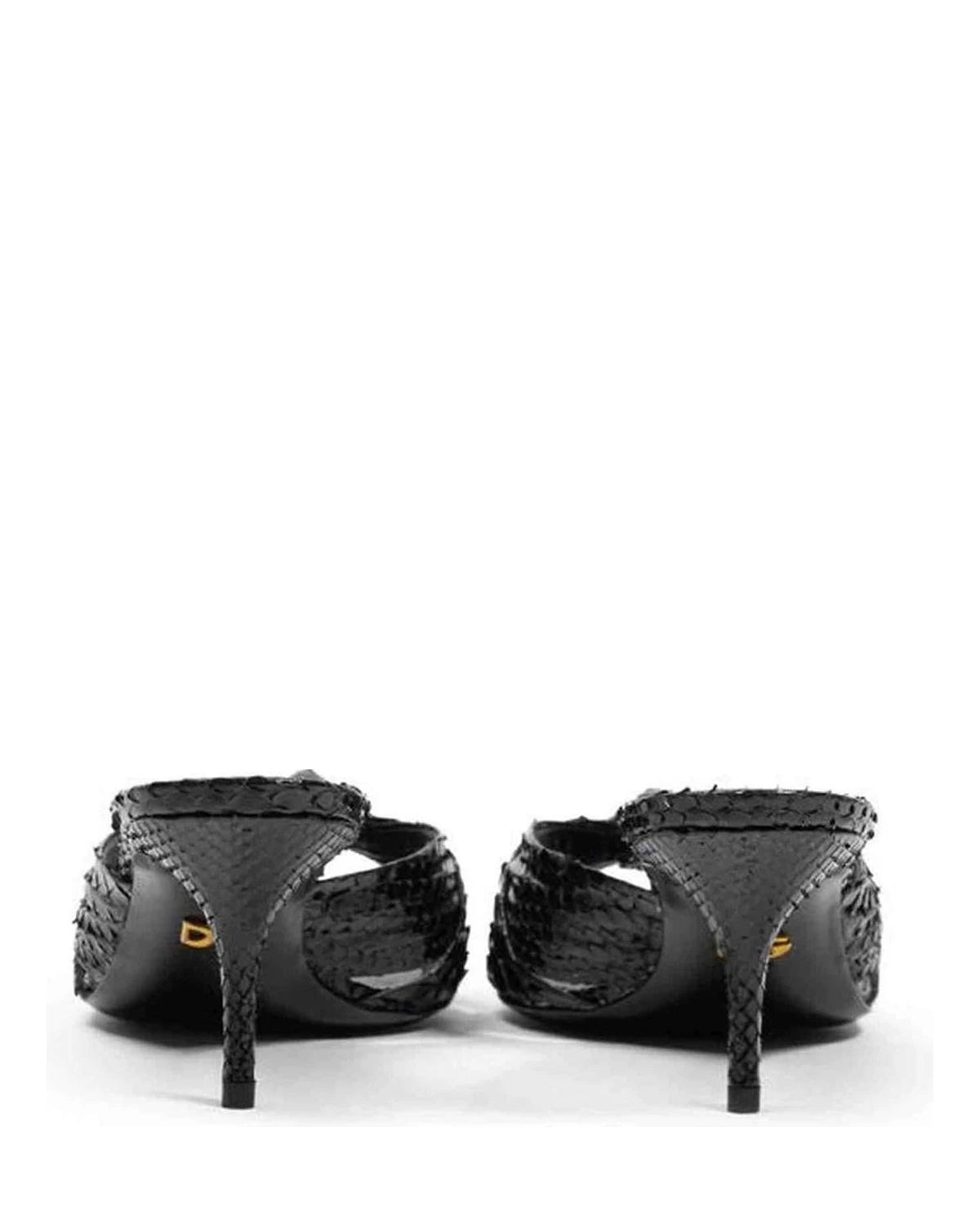 Dolce & Gabbana Leather Di Pitone Black Sandal Heels