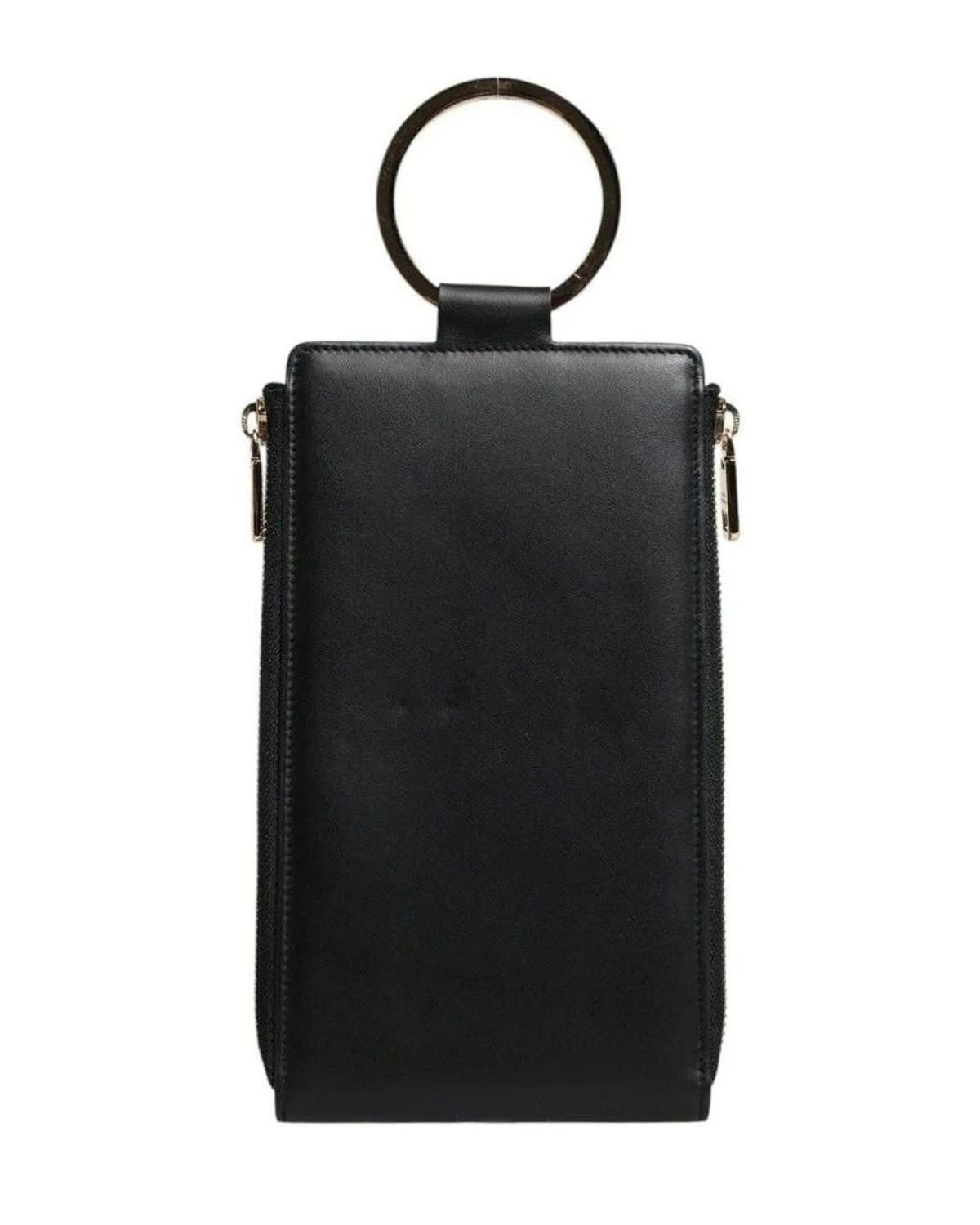 Dolce & Gabbana Black Leather Logo Plaque Neck Strap Card Coin Wallet Wallets