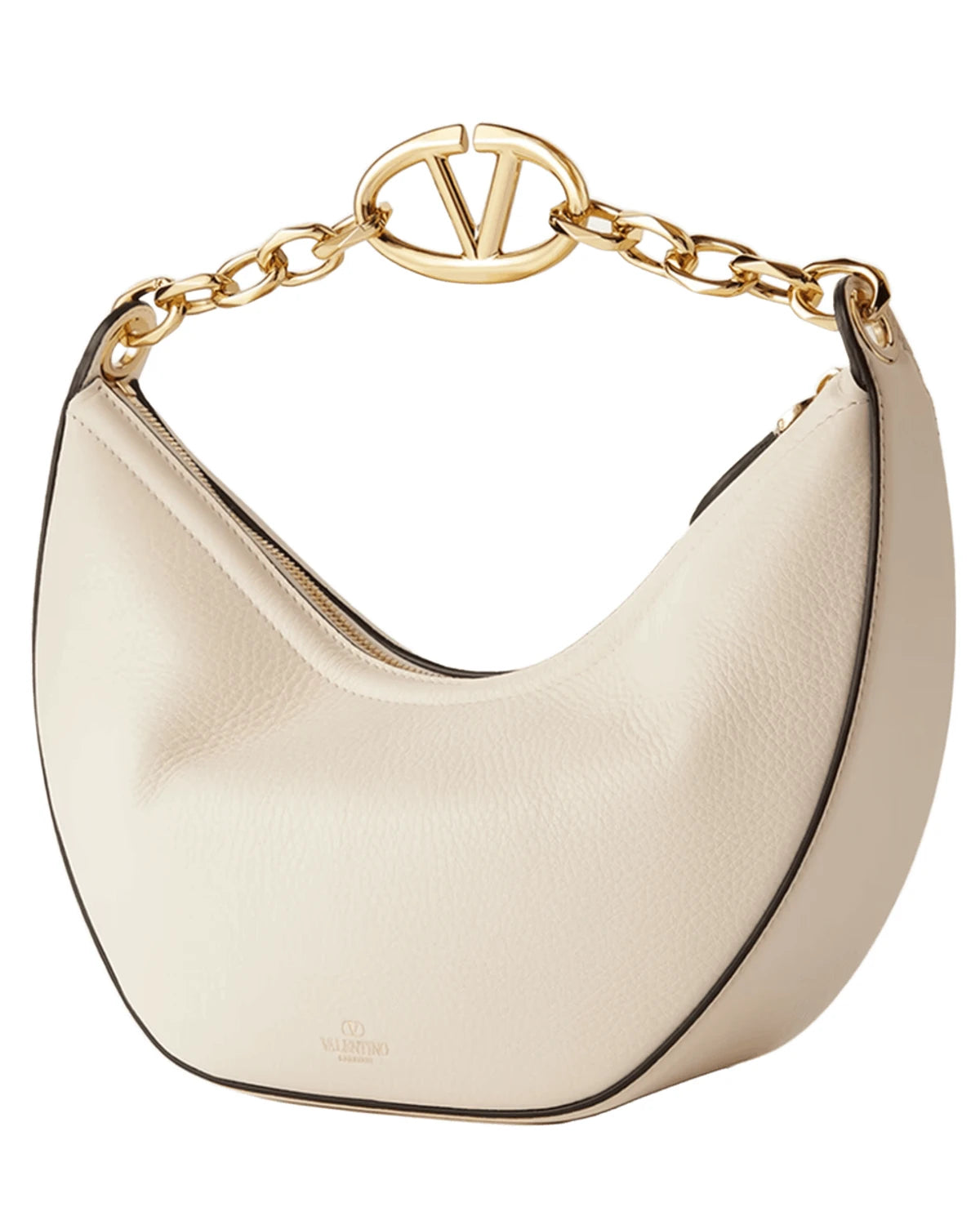 Valentino Garavani Ivory Leather Small Hobo Vlogo Shoulder Bag Shoulder Bags