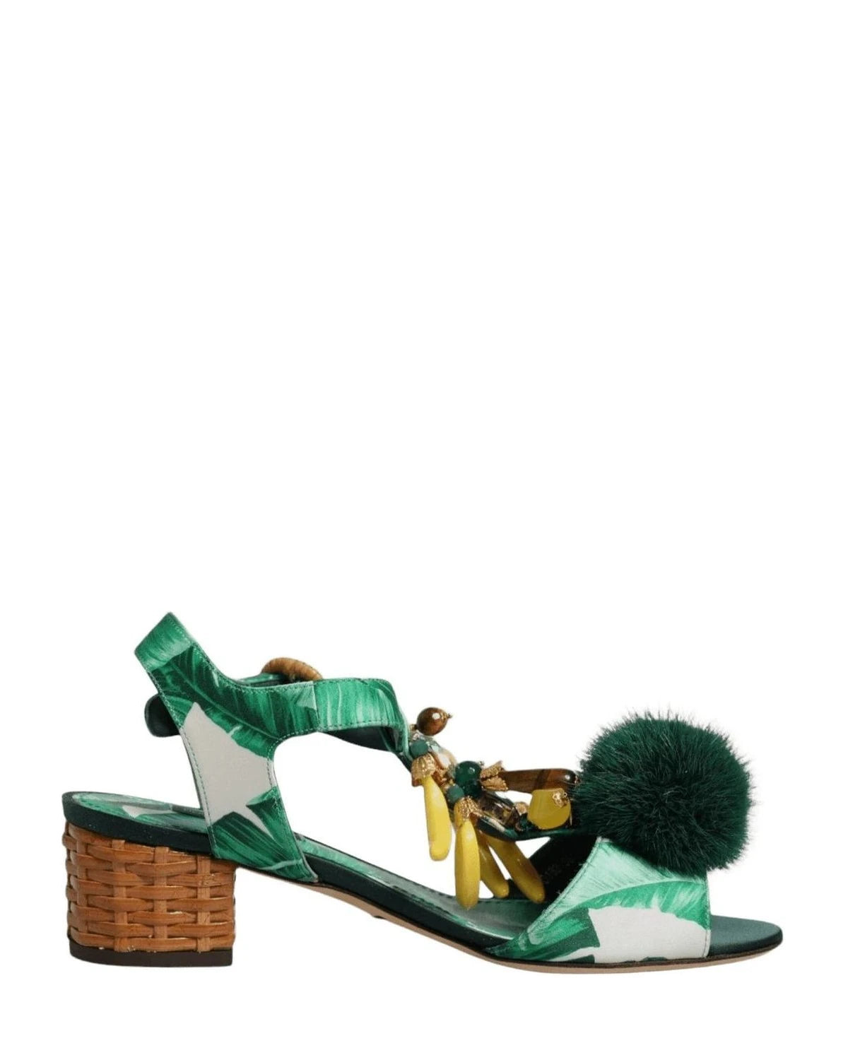 Dolce & Gabbana Crystal Fur Embellished Sandals Green Shoes Glam Steals