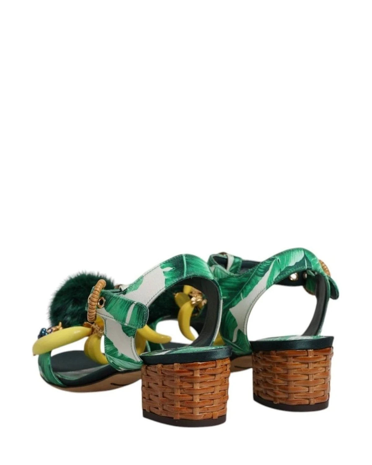 Dolce & Gabbana Crystal Fur Embellished Sandals Green Shoes Heels