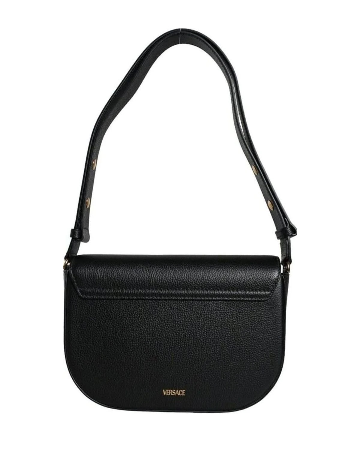 Versace Black Leather Grainy Calf Logo Crossbody Shoulder Bag Cross Body Bags