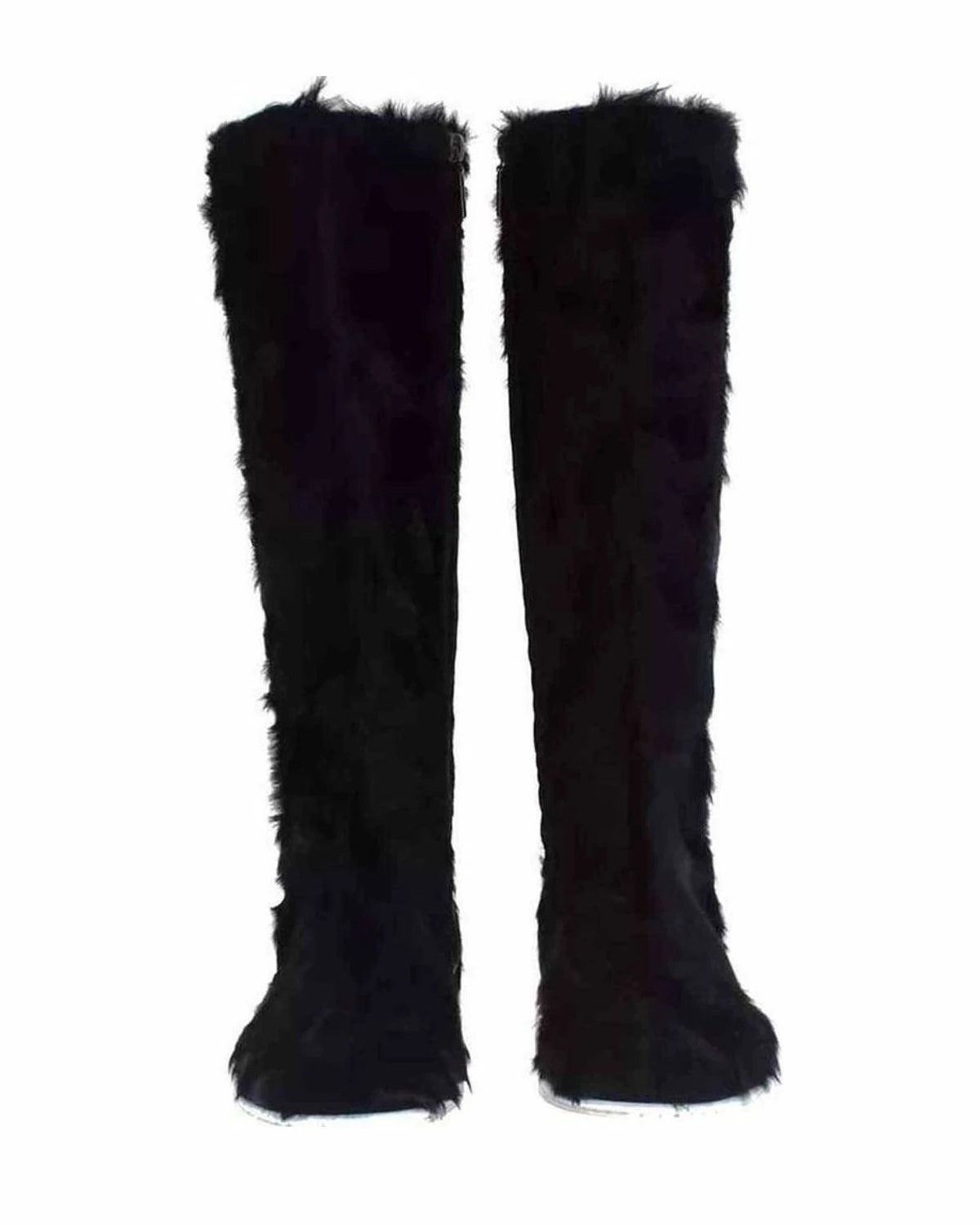 Dolce & Gabbana Black Xiangao Lamb Fur Leather Boots Shoes Boots