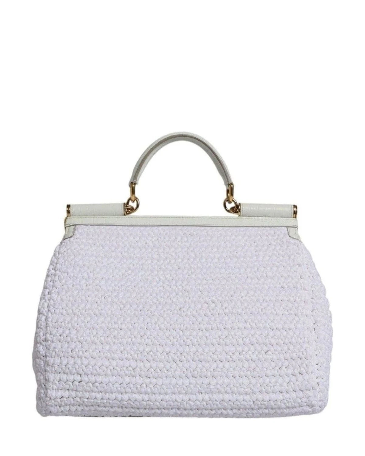 Dolce & Gabbana White Leather Rafia Top Handle Crossbody Bag Cross Body Bags