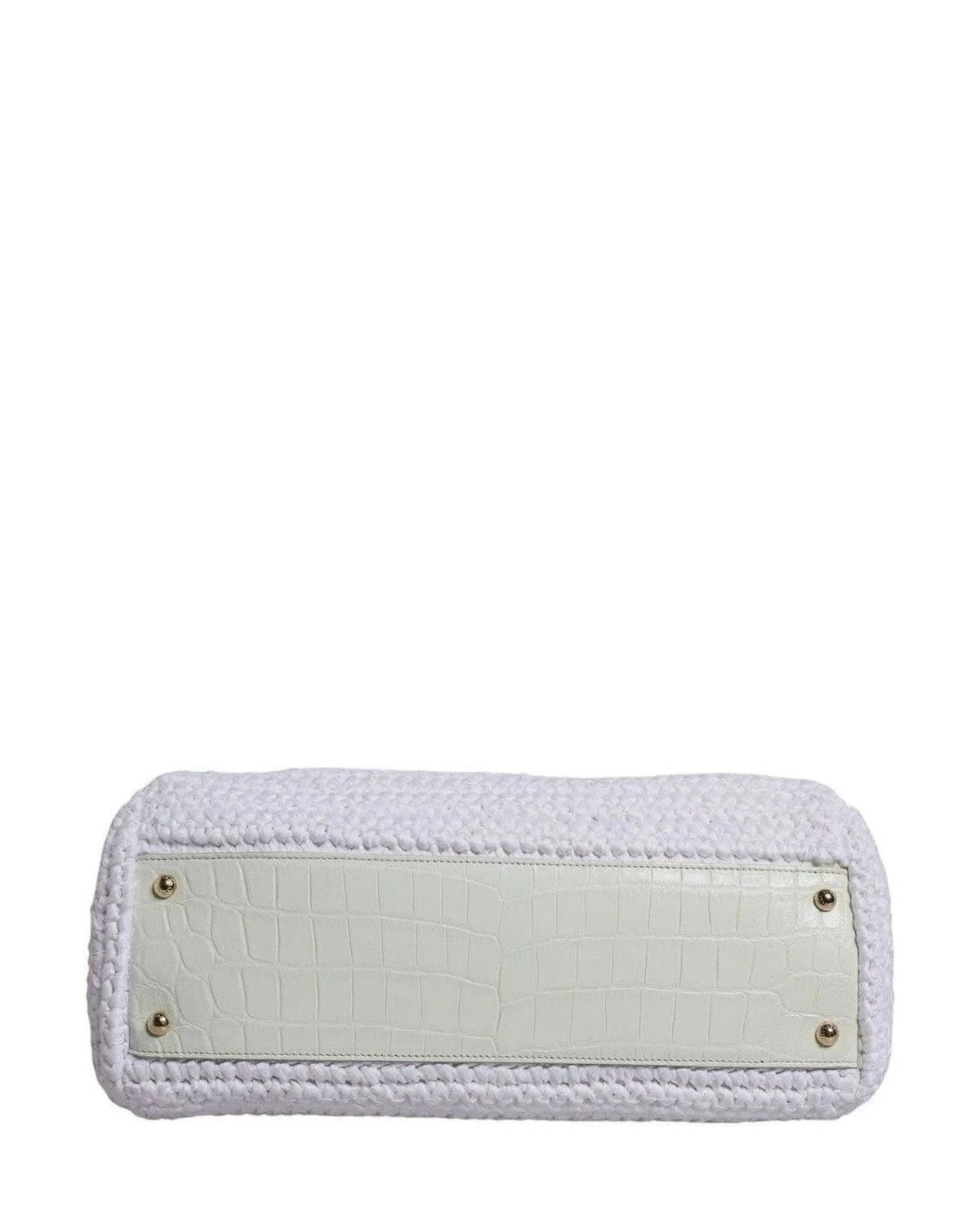 Dolce & Gabbana White Leather Rafia Top Handle Crossbody Bag Cross Body Bags