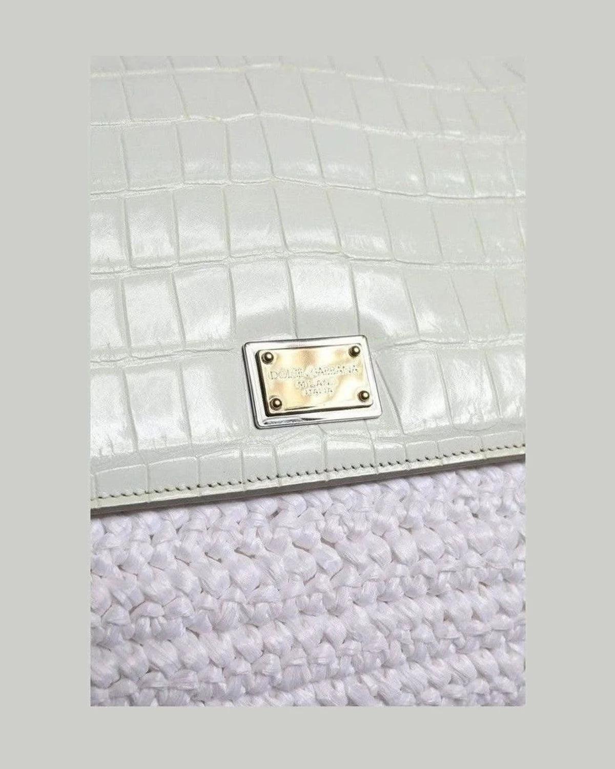 Dolce & Gabbana White Leather Rafia Top Handle Crossbody Bag Cross Body Bags