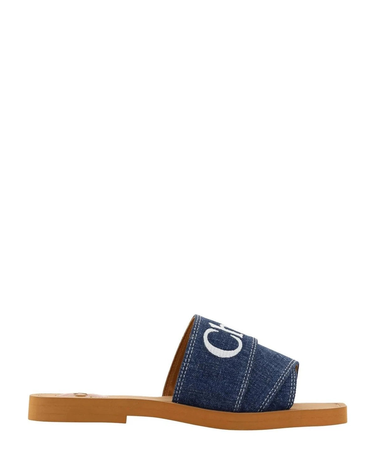 Chloé Cotton Blue Sumptuous Woody Slide Sandals In Denim Slippers