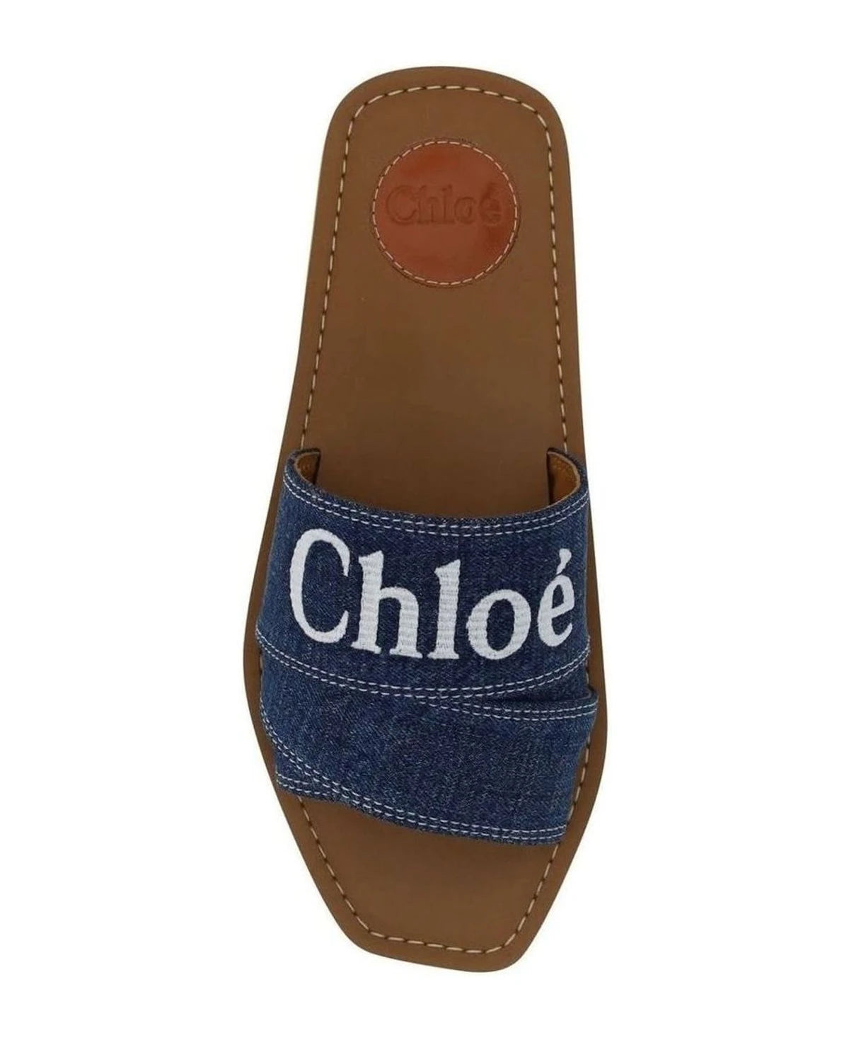 Chloé Cotton Blue Sumptuous Woody Slide Sandals In Denim Slippers