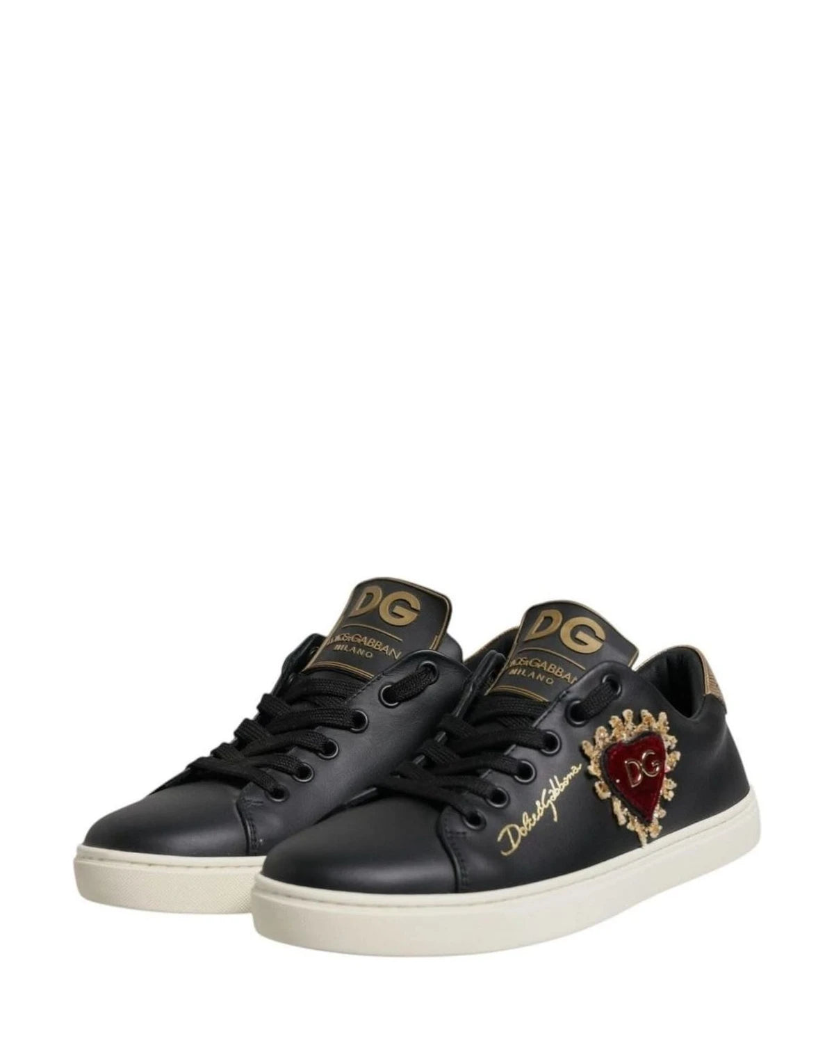 Dolce & Gabbana Black Leather Heart Sneakers Shoes Sneakers