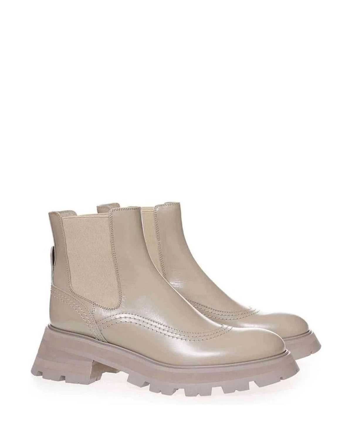 Alexander Mcqueen Gray Leather Chic Boots For Elegant Steps Boots