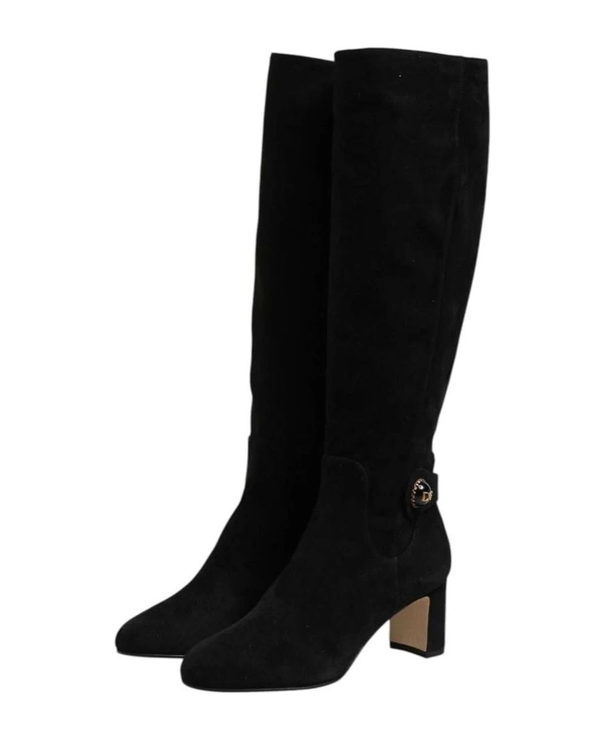 Dolce & Gabbana Black Suede Leather Knee High Boots Shoes Boots