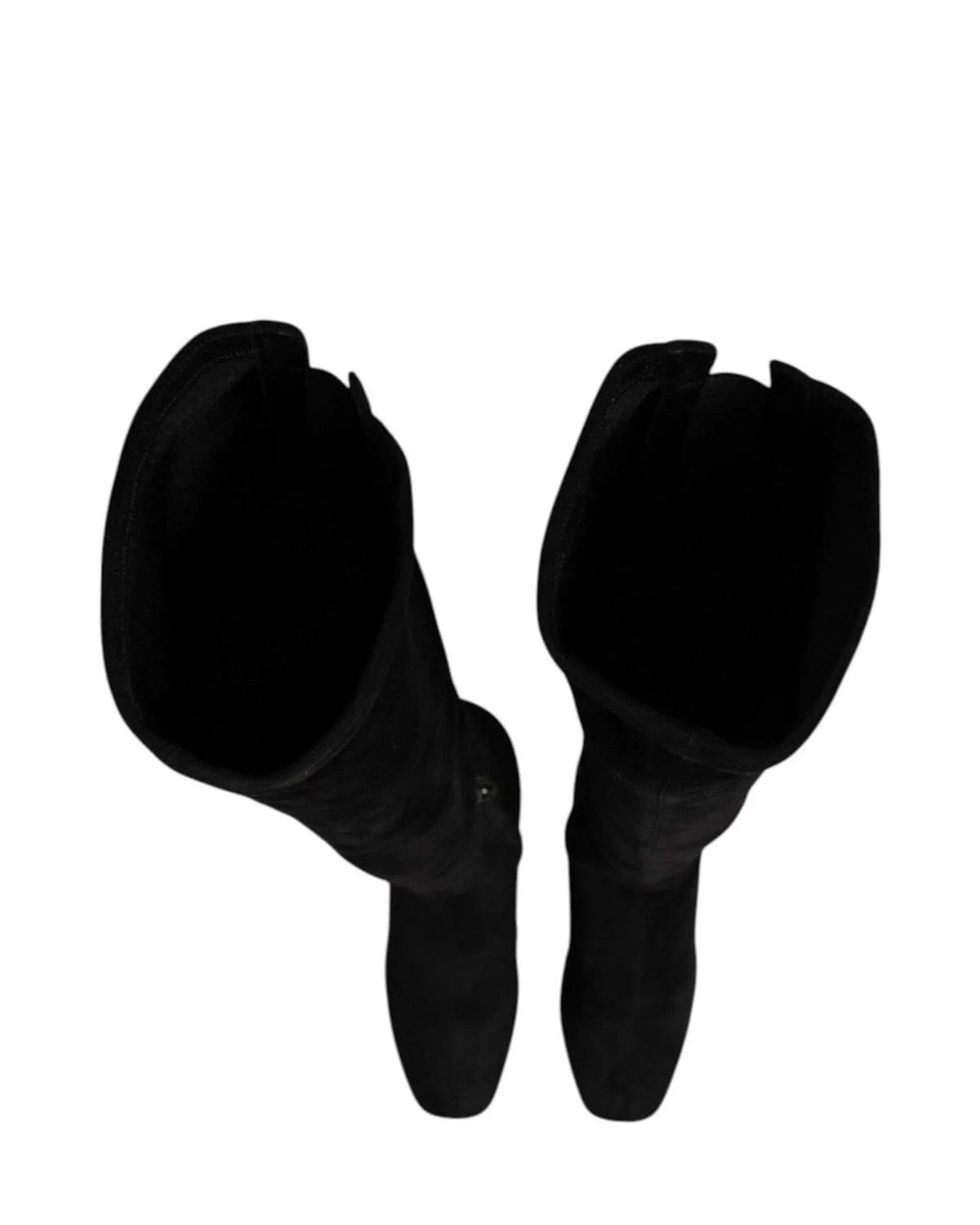 Dolce & Gabbana Black Suede Leather Knee High Boots Shoes Boots
