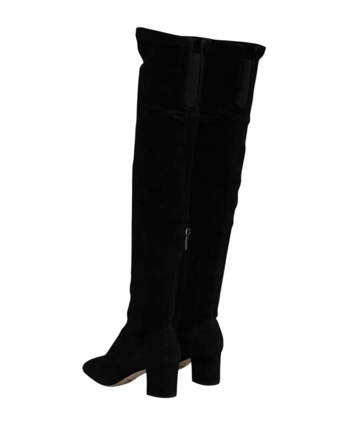 Dolce & Gabbana Black Suede Leather Knee High Boots Shoes Boots