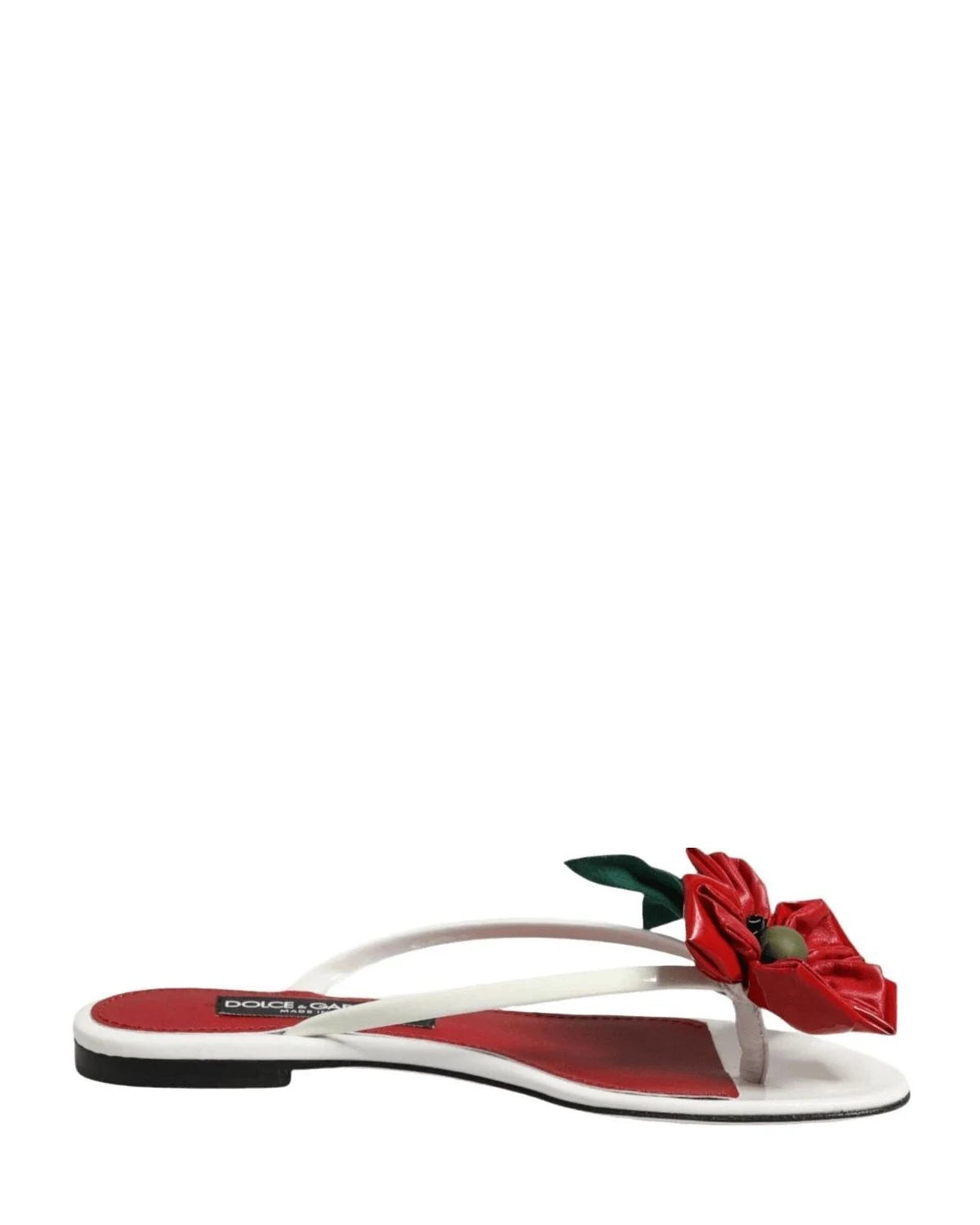 Dolce & Gabbana White Leather Red Keira Flower Sandals Shoes Glam Steals