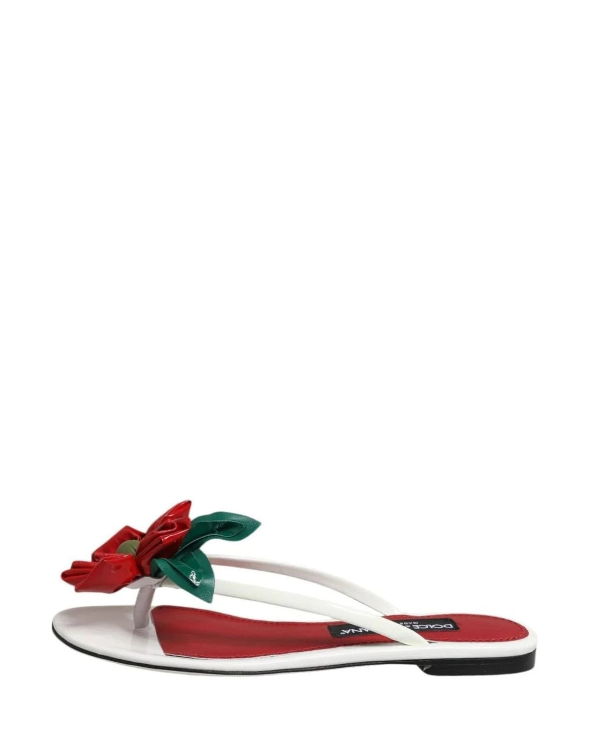 Dolce & Gabbana White Leather Red Keira Flower Sandals Shoes Sandals