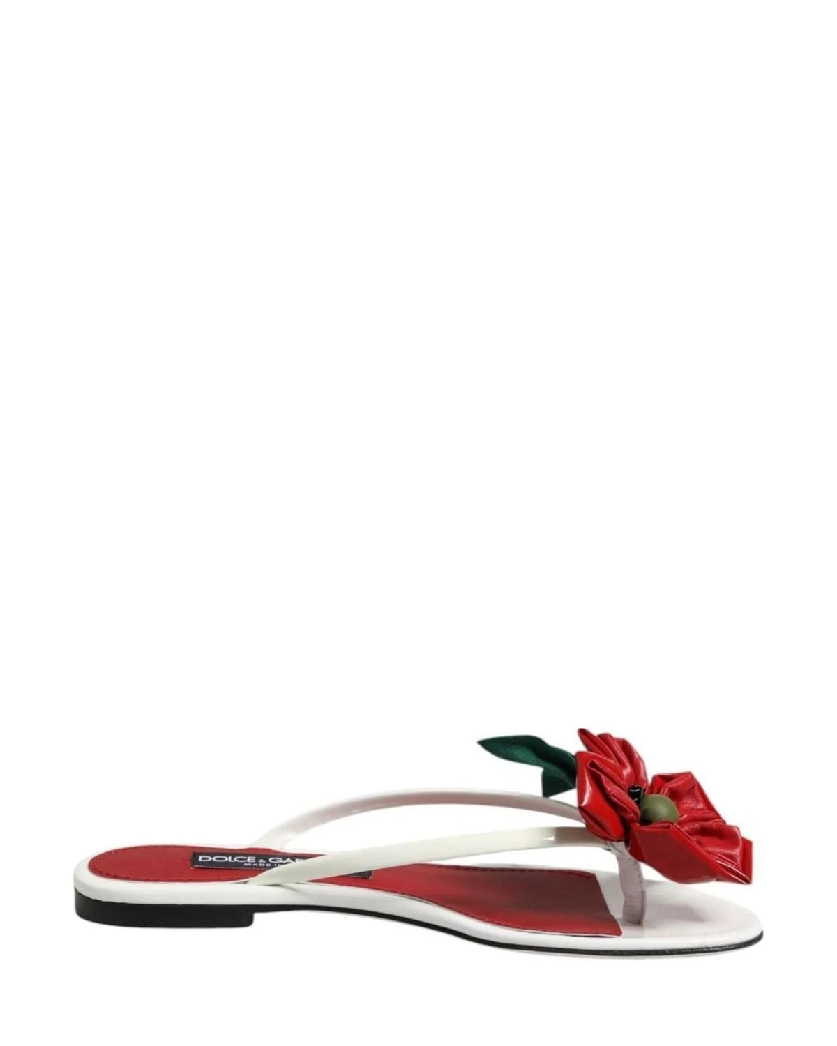 Dolce & Gabbana White Leather Red Keira Flower Sandals Shoes Sandals