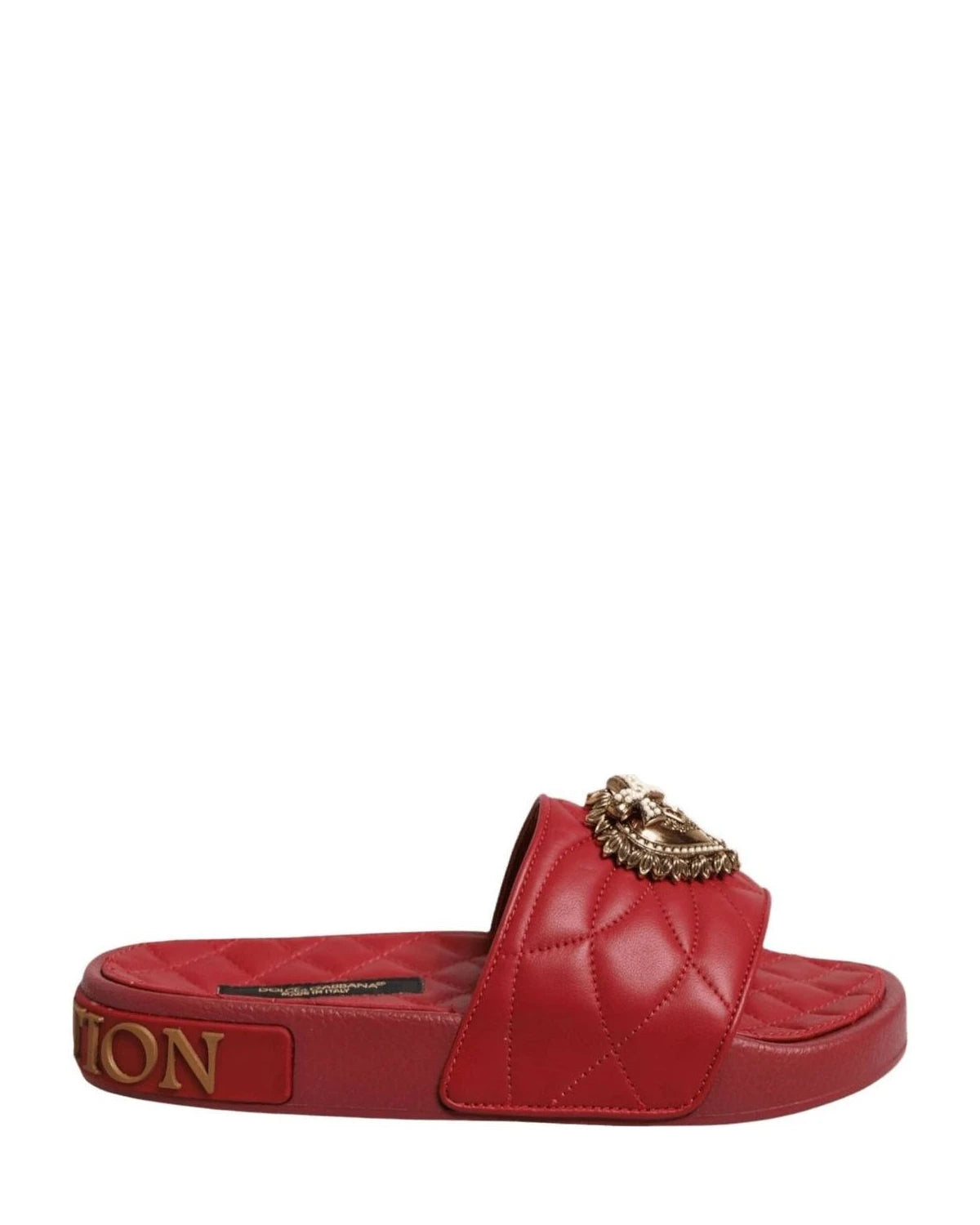 Dolce & Gabbana Red Leather Devotion Matelassé Slides Shoes Sandals
