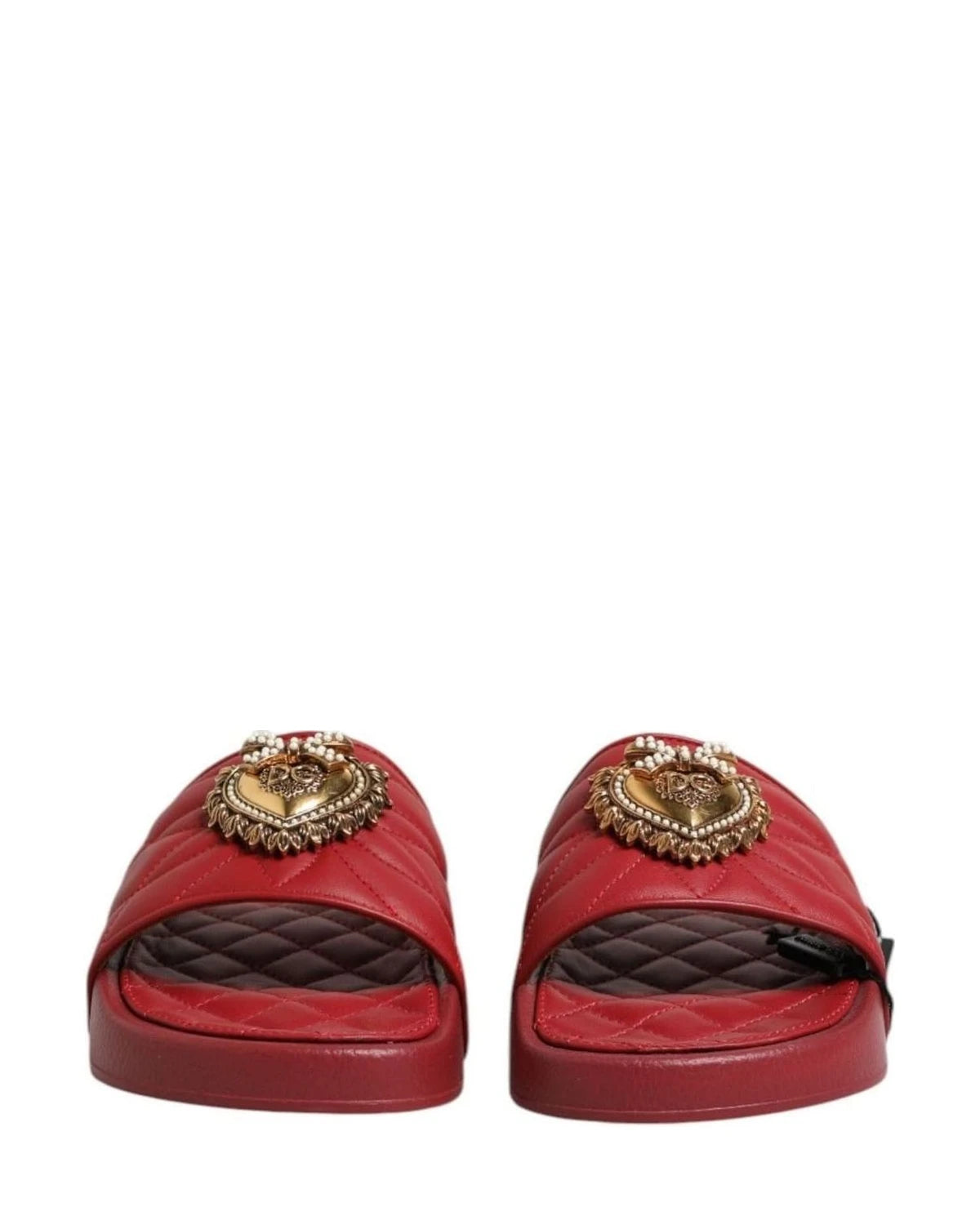 Dolce & Gabbana Red Leather Devotion Matelassé Slides Shoes Sandals