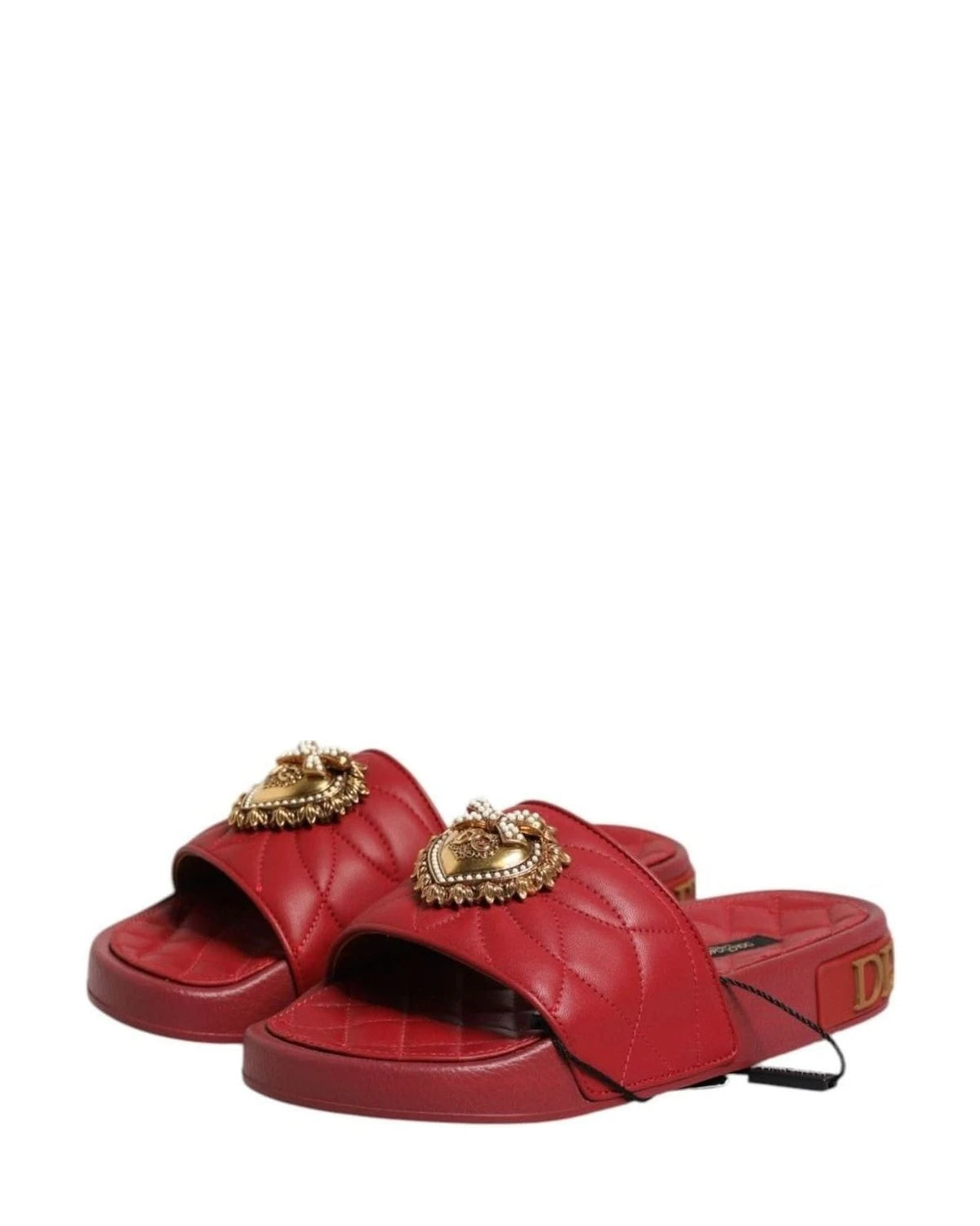 Dolce & Gabbana Red Leather Devotion Matelassé Slides Shoes Sandals
