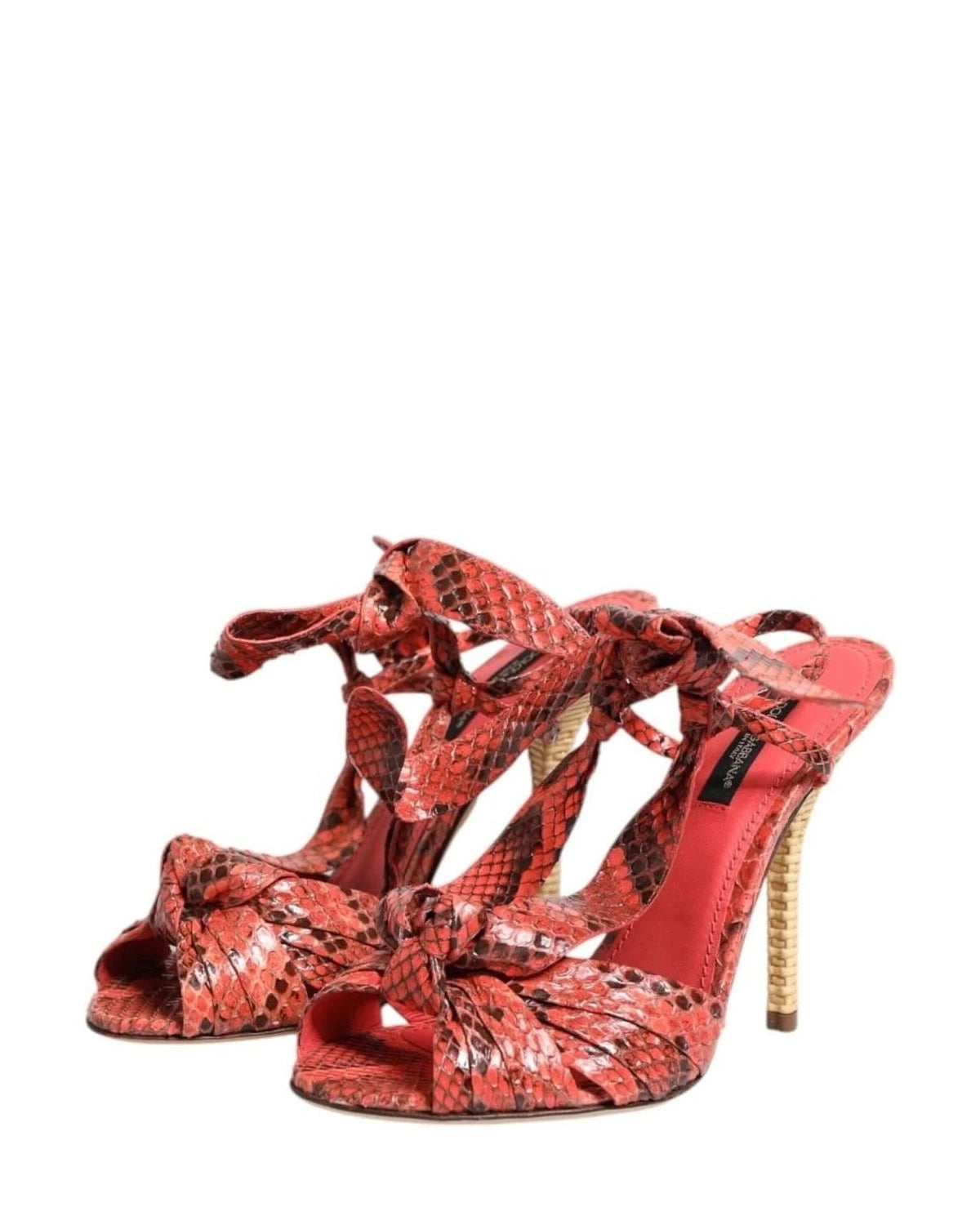 Dolce & Gabbana Coral Leather Python Heels Sandals Shoes Heels