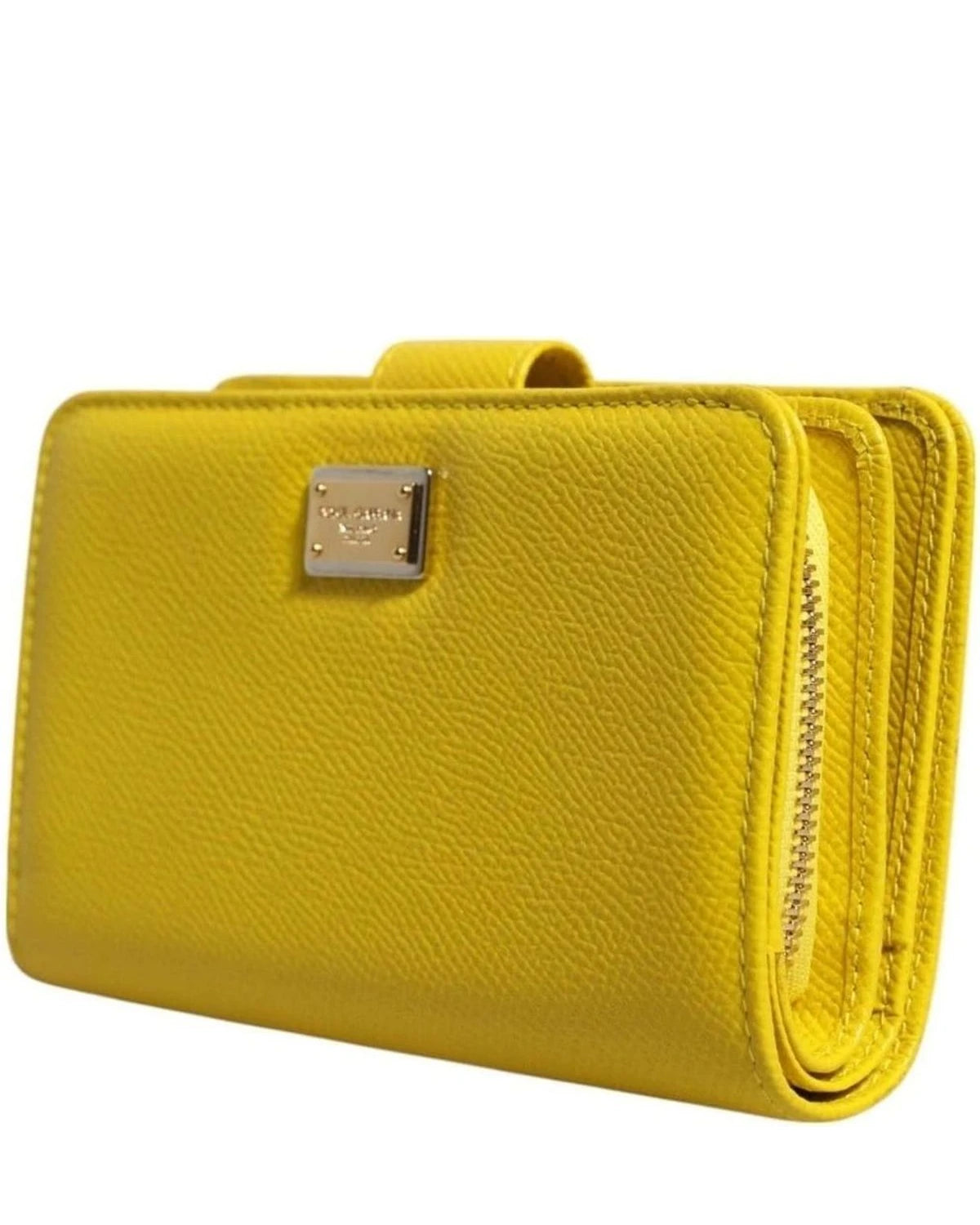 Dolce & Gabbana Yellow Leather Bifold Continental Clutch Wallet Wallets