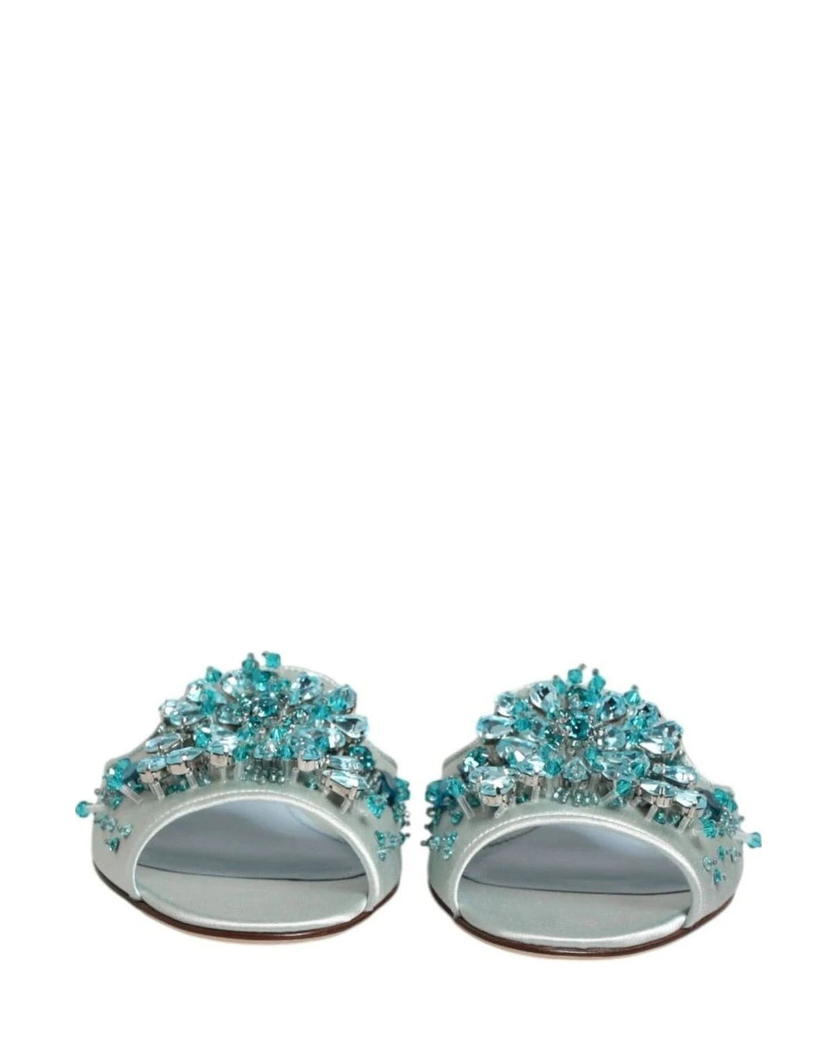 Dolce & Gabbana Blue Leather Bead Embellish Slide Shoes Sandals