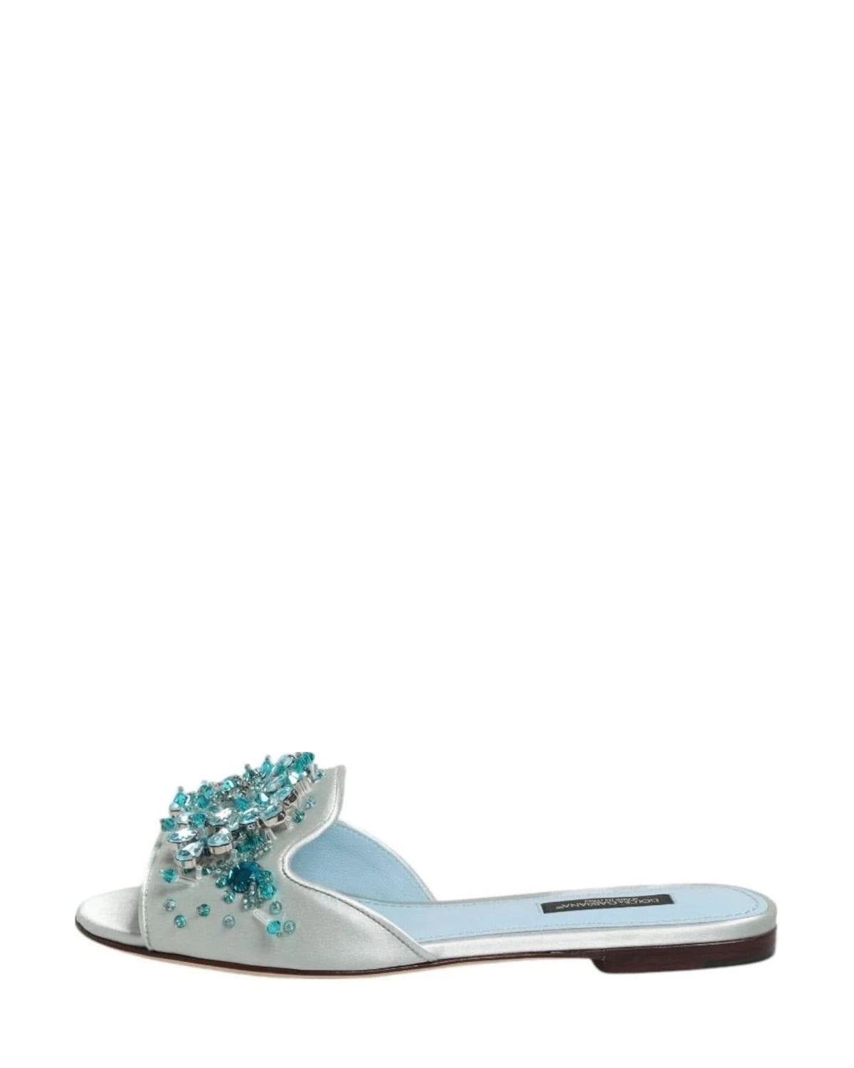 Dolce & Gabbana Blue Leather Bead Embellish Slide Shoes Sandals