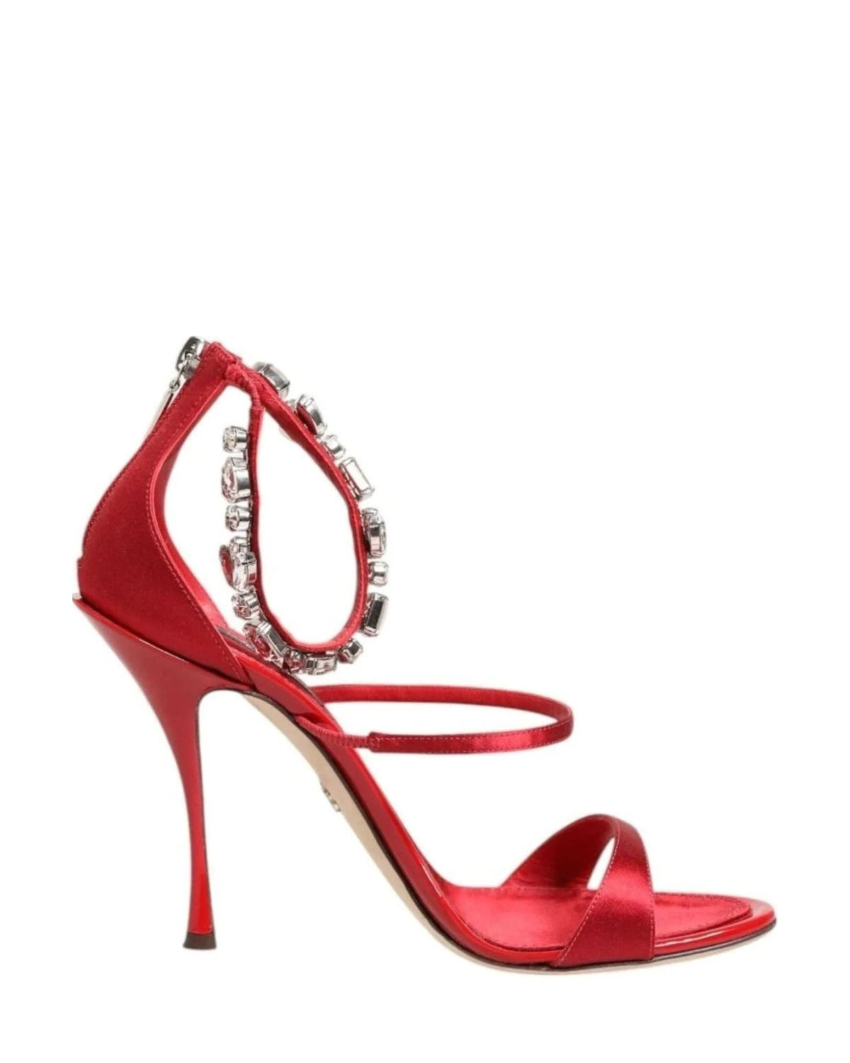 Dolce & Gabbana Red Satin Crystals Keira Sandals Heels Shoes Heels