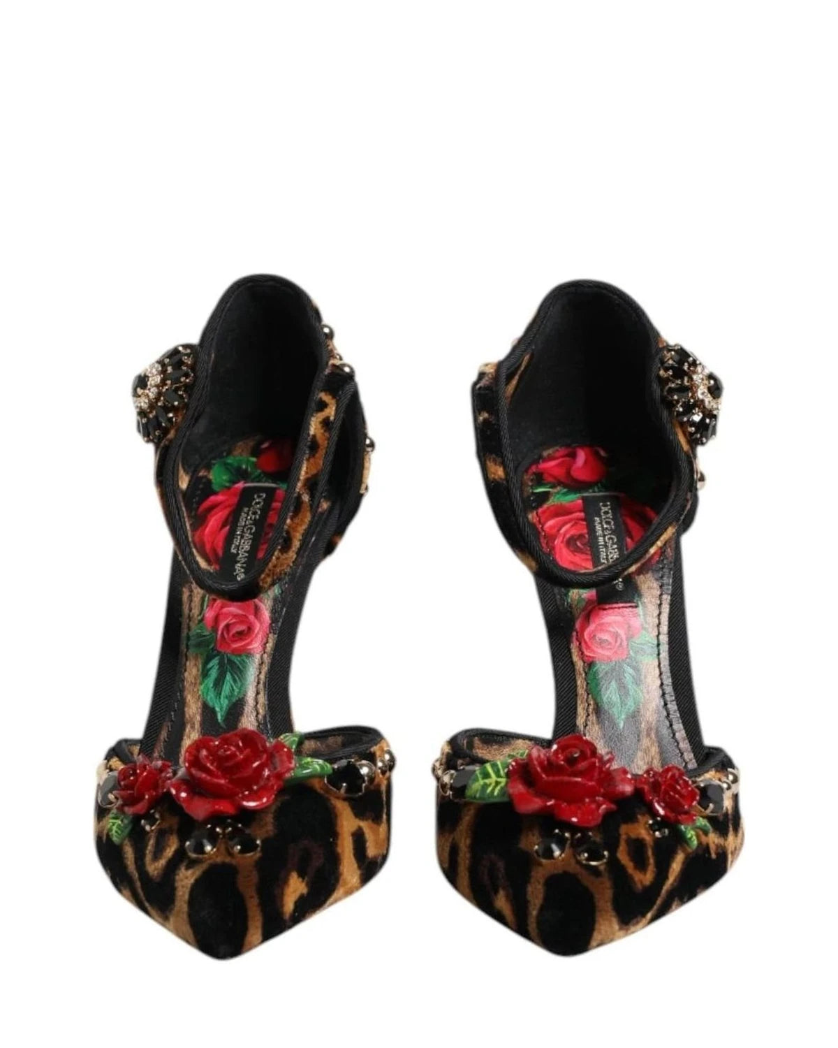 Dolce & Gabbana Brown Leopard Crystal Roses Pumps Shoes Heels