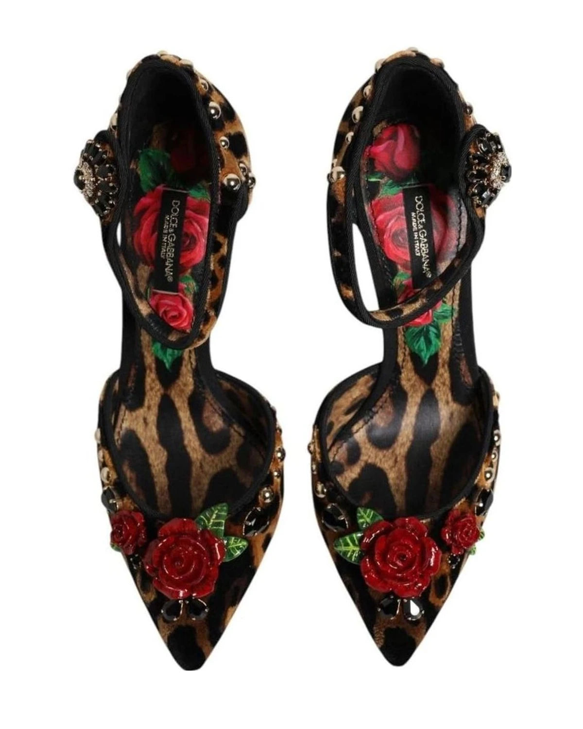 Dolce & Gabbana Brown Leopard Crystal Roses Pumps Shoes Heels