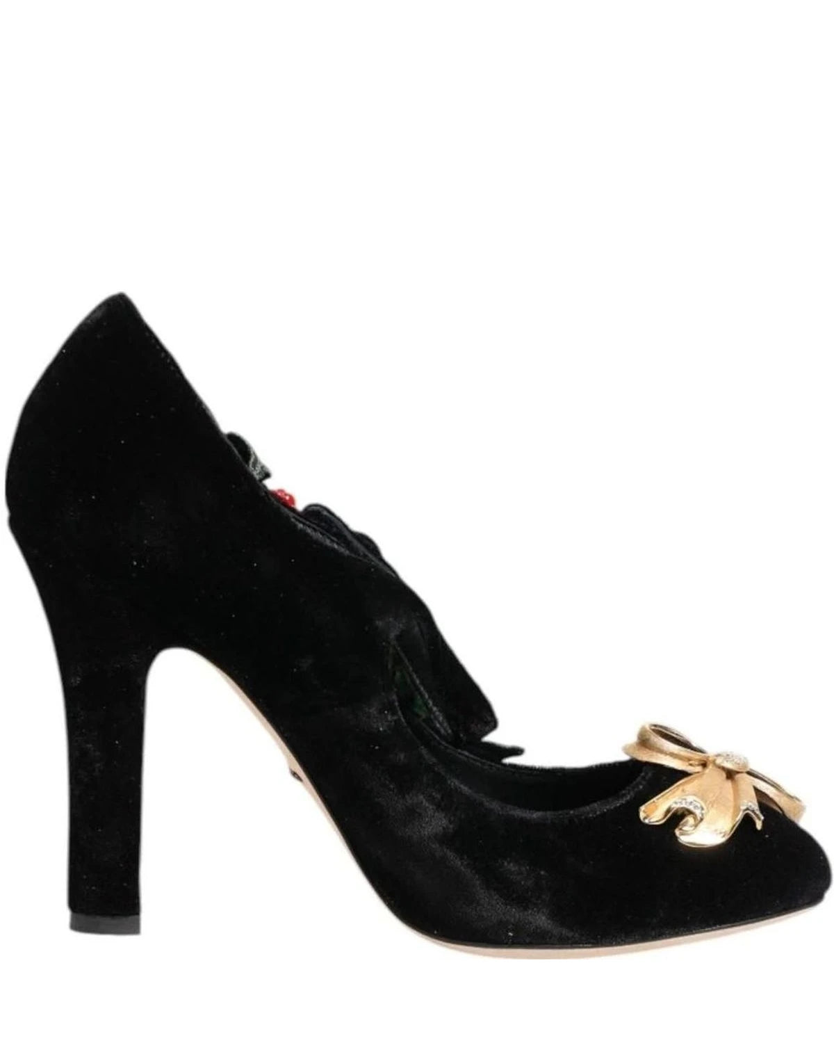 Dolce & Gabbana Black Roses Crystal Brooch Mary Jane Shoes Heels