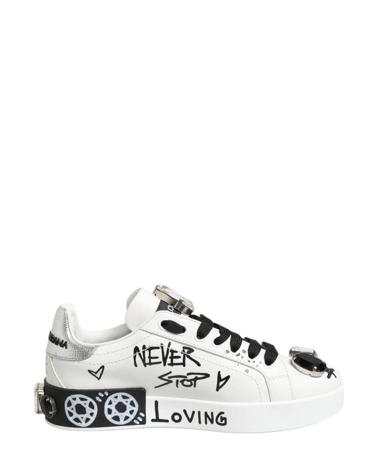 Dolce & Gabbana White Portofino Crystal Sneakers Shoes Sneakers