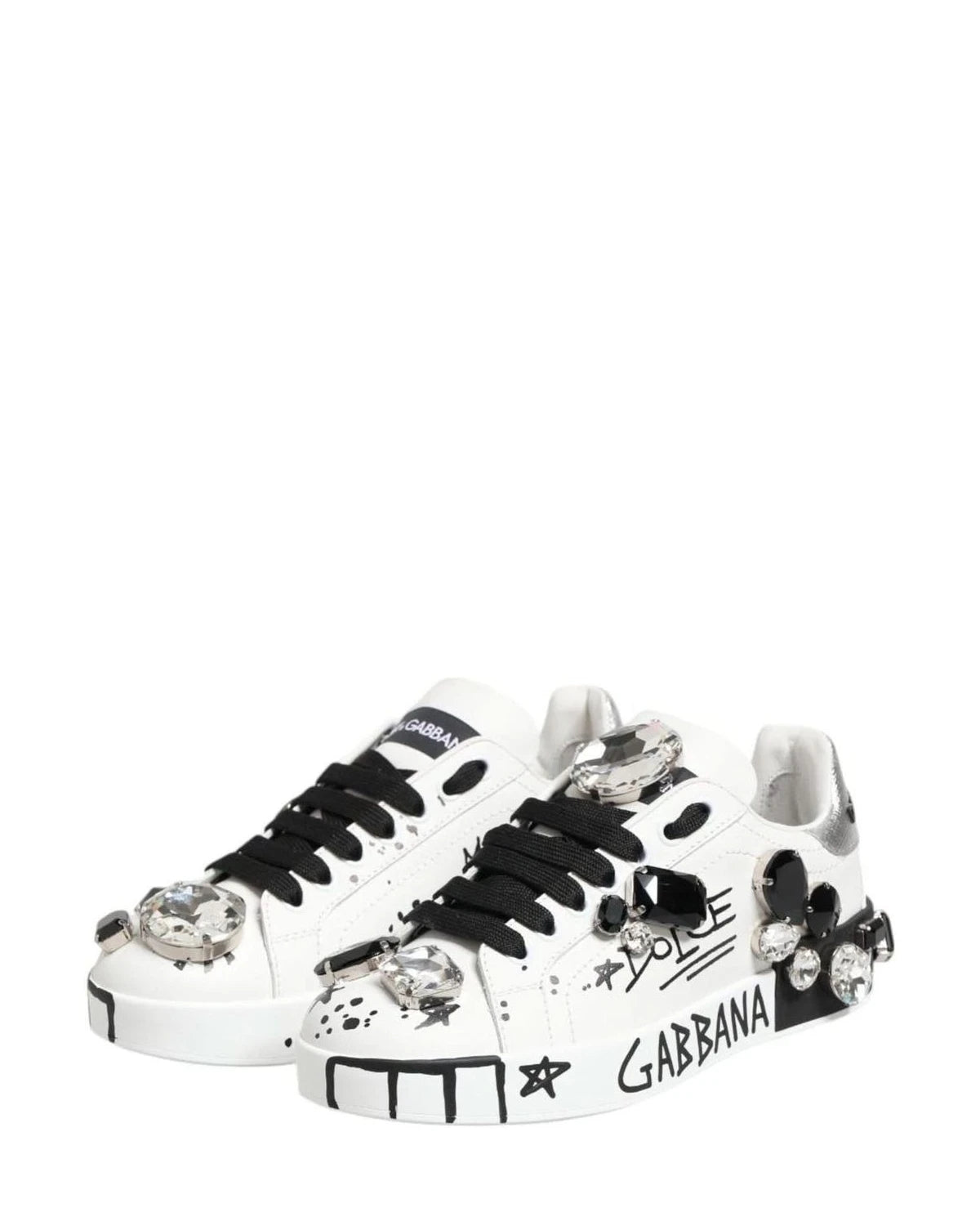 Dolce & Gabbana White Portofino Crystal Sneakers Shoes Sneakers