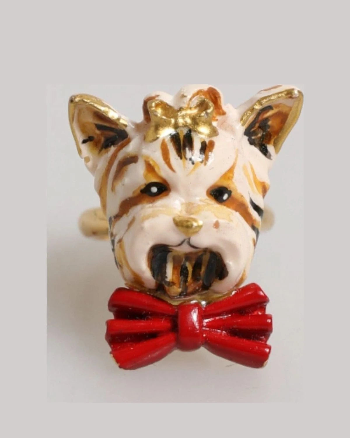 Dolce & Gabbana Beige Brass Resin Dog Pet Accessory Ring Rings