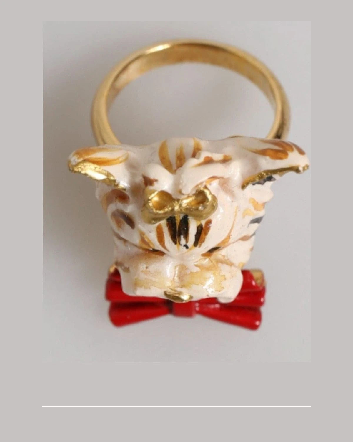 Dolce & Gabbana Beige Brass Resin Dog Pet Accessory Ring Rings