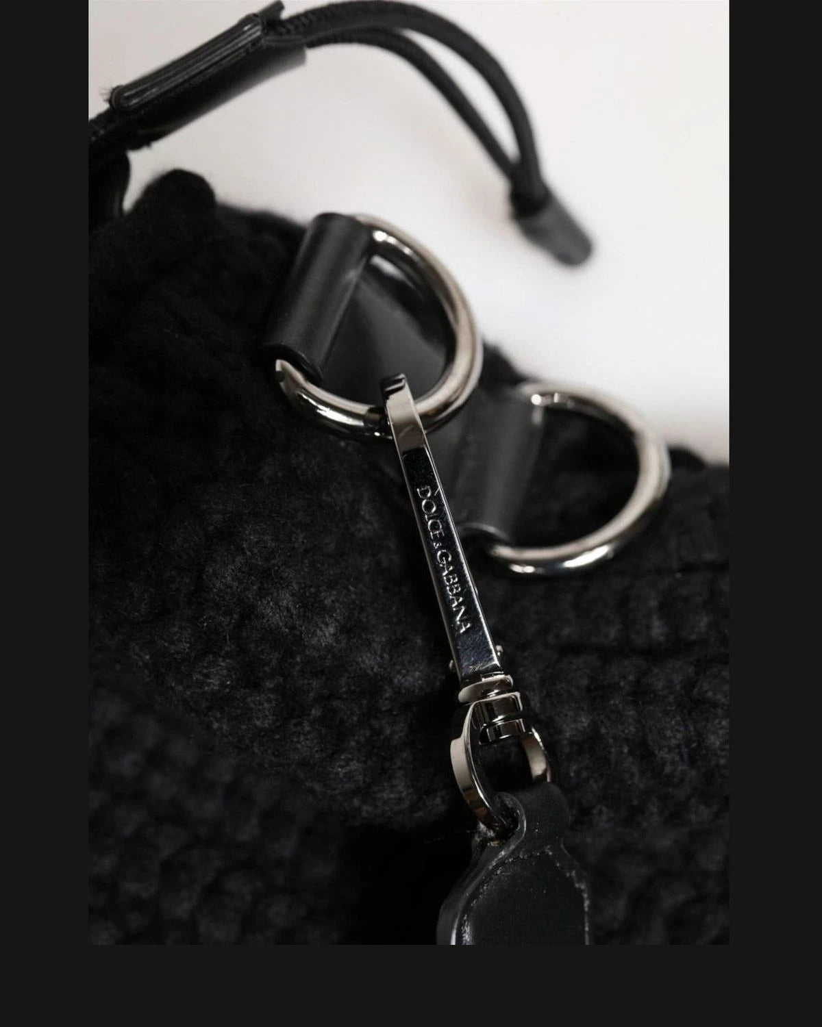 Dolce & Gabbana Black Leather Cashmere Knitted Shoulder Women Borse Bag Shoulder Bags