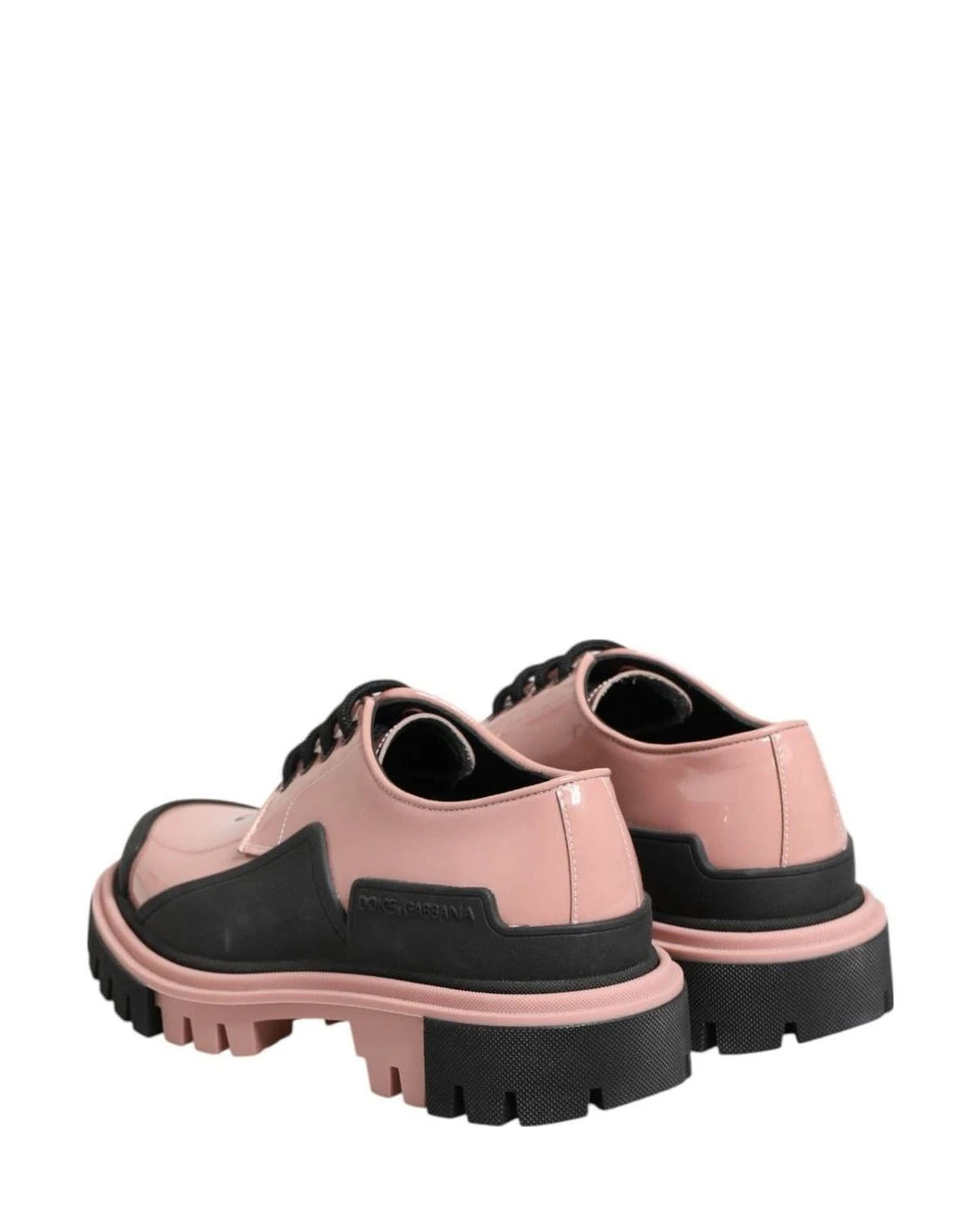 Dolce & Gabbana Black Leather Light Powder Pink Lace Up Shoes Sneakers