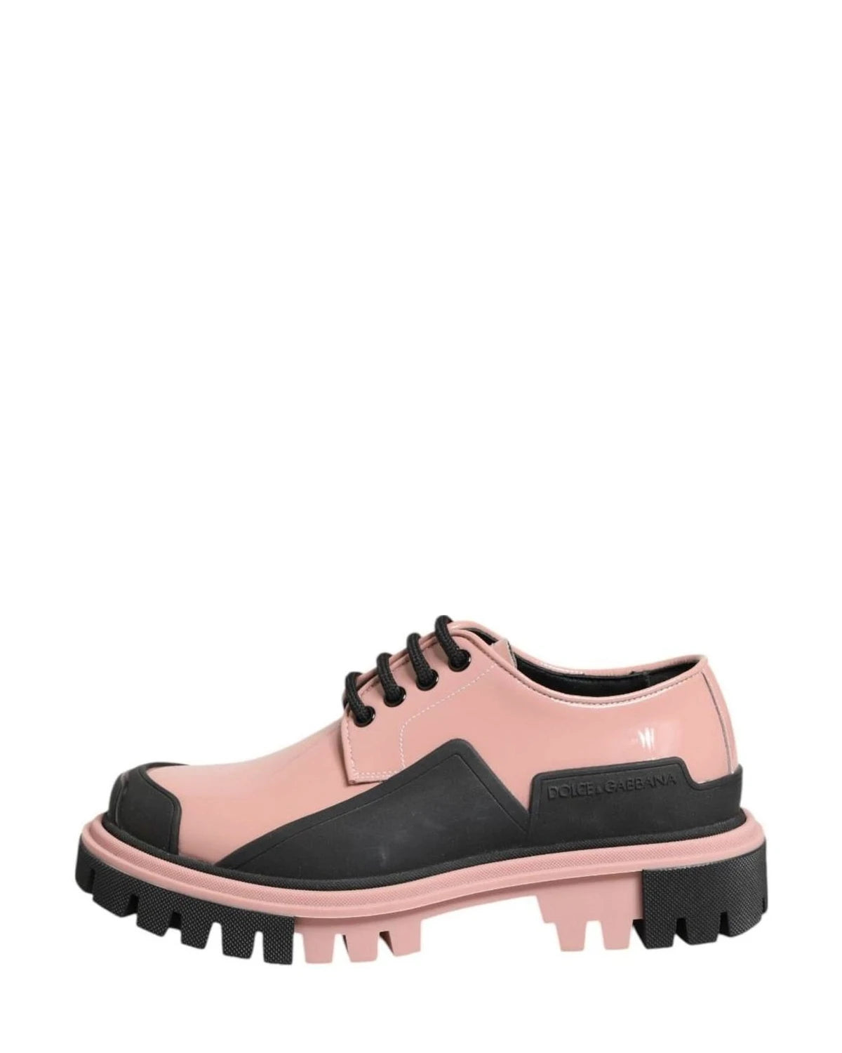 Dolce & Gabbana Black Leather Light Powder Pink Lace Up Shoes Sneakers