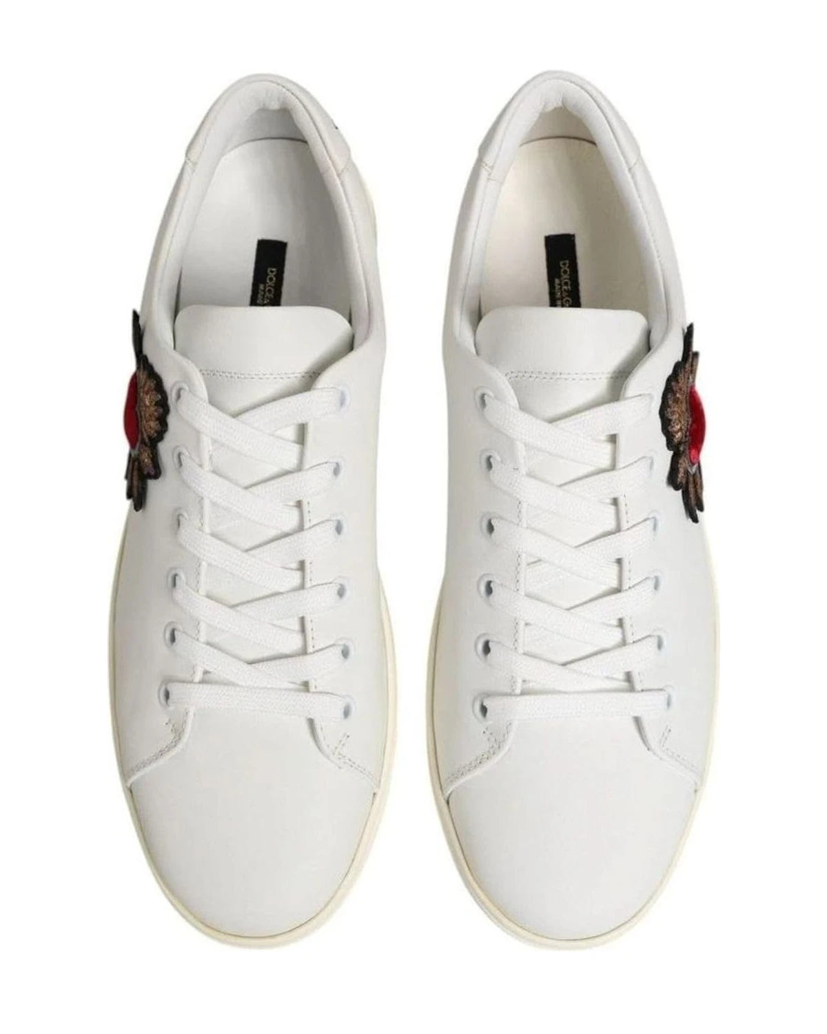 Dolce & Gabbana White Leather Sacre Heart Patch Sneakers Shoes Sneakers