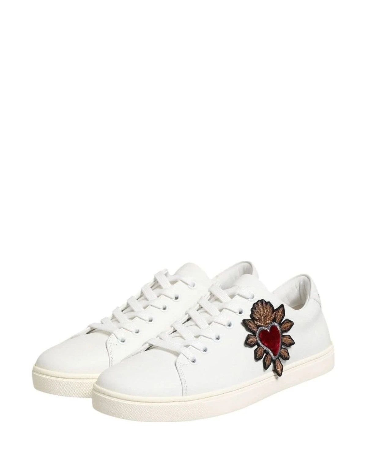 Dolce & Gabbana White Leather Sacre Heart Patch Sneakers Shoes Sneakers