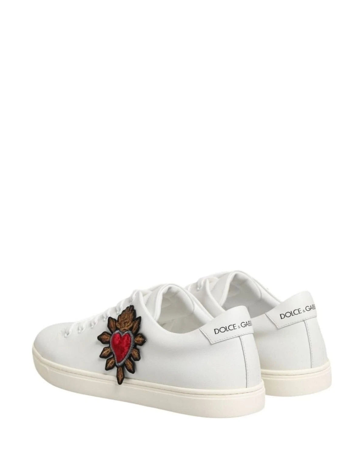 Dolce & Gabbana White Leather Sacre Heart Patch Sneakers Shoes Sneakers
