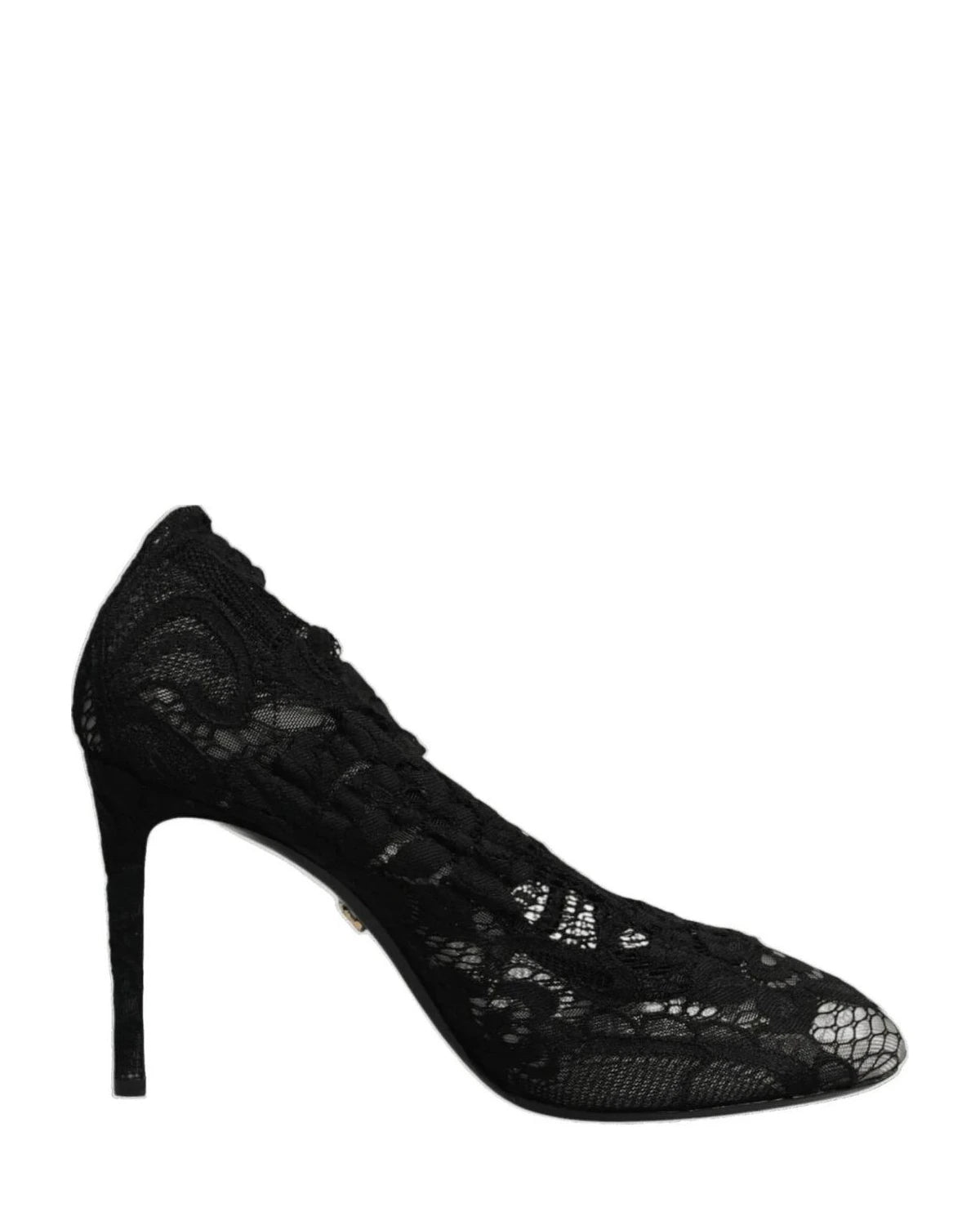 Dolce & Gabbana Black Lace Stretch Heels Mid Calf Boots Shoes Boots