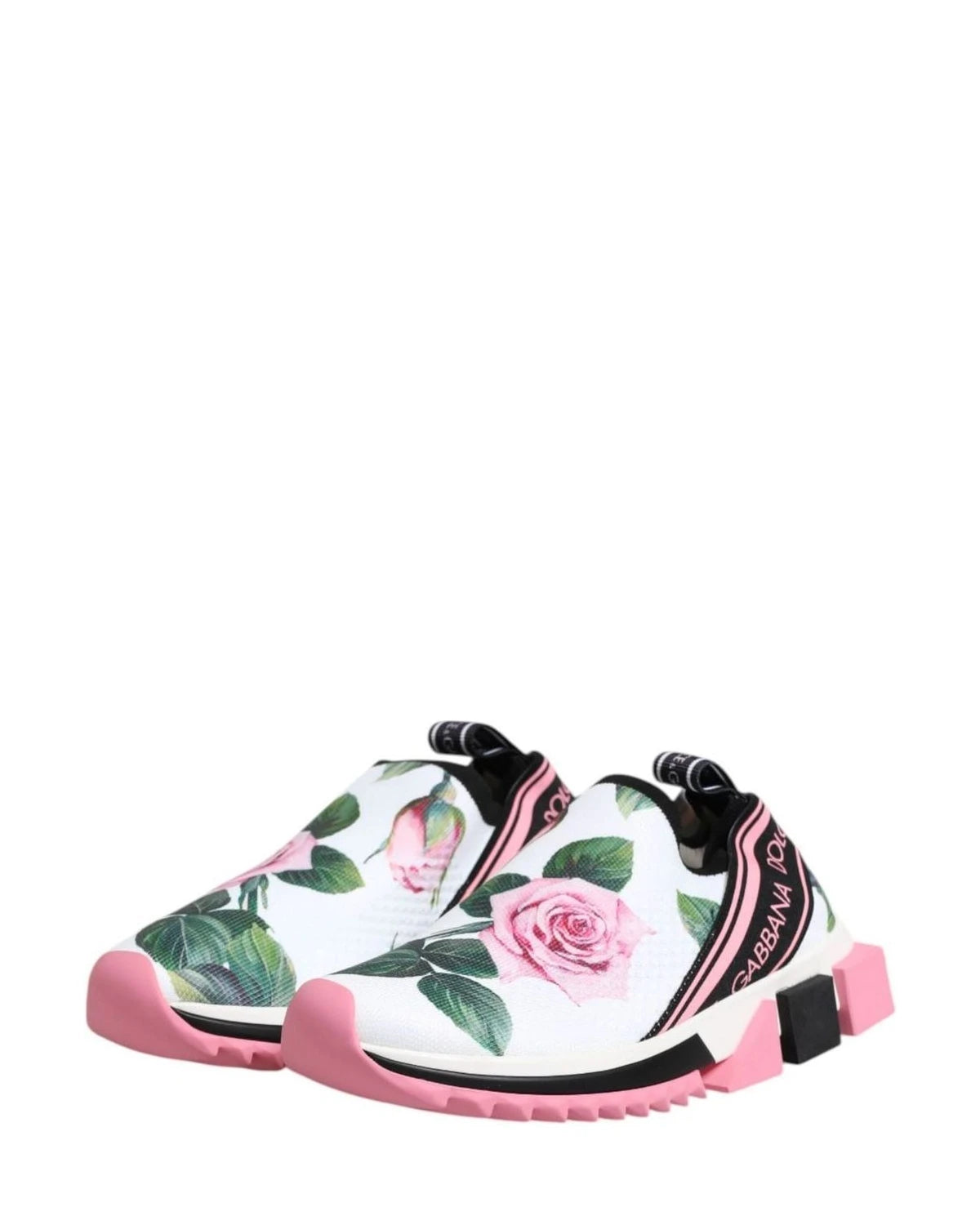 Dolce & Gabbana White Rose Print Sorrento Sneakers Shoes Sneakers